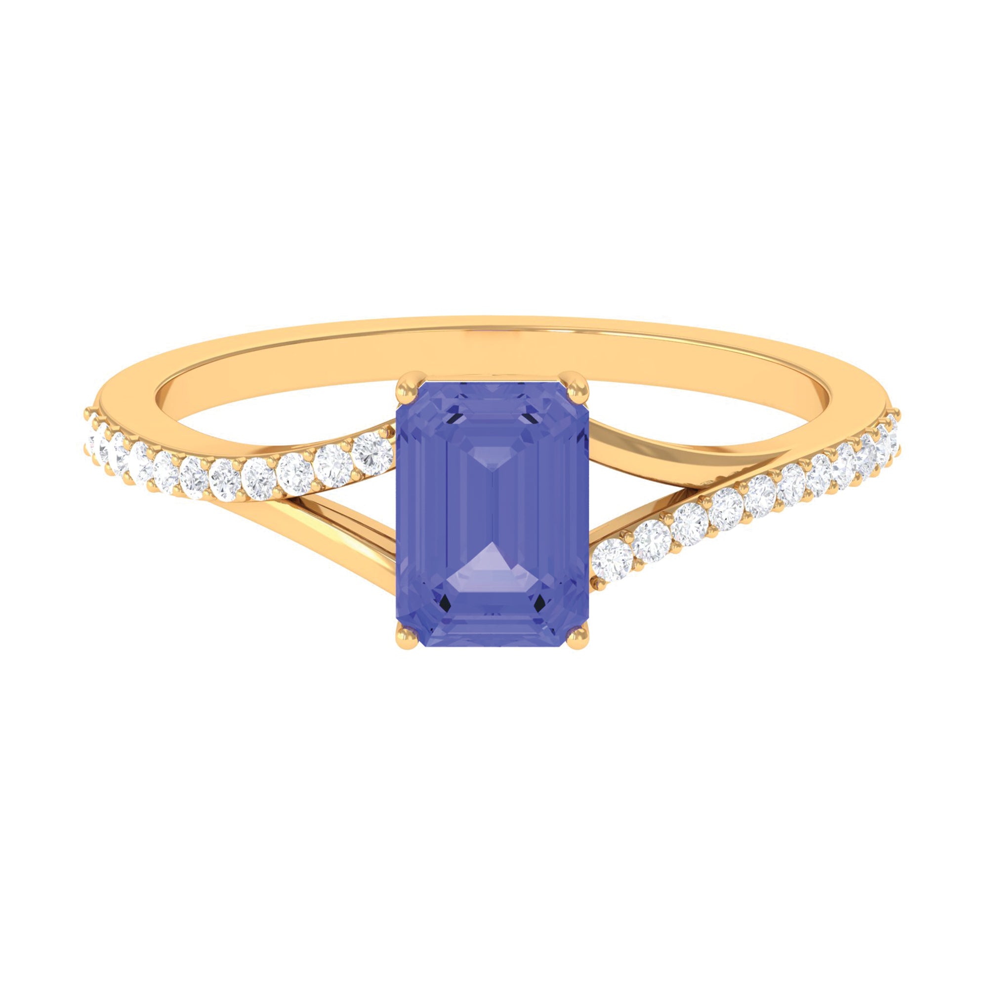 Split Shank Emerald Cut Solitaire Tanzanite Ring with Diamond Tanzanite - ( AAA ) - Quality - Rosec Jewels