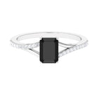 Solitaire Black Onyx Split Shank Engagement Ring with Diamond Black Onyx - ( AAA ) - Quality - Rosec Jewels