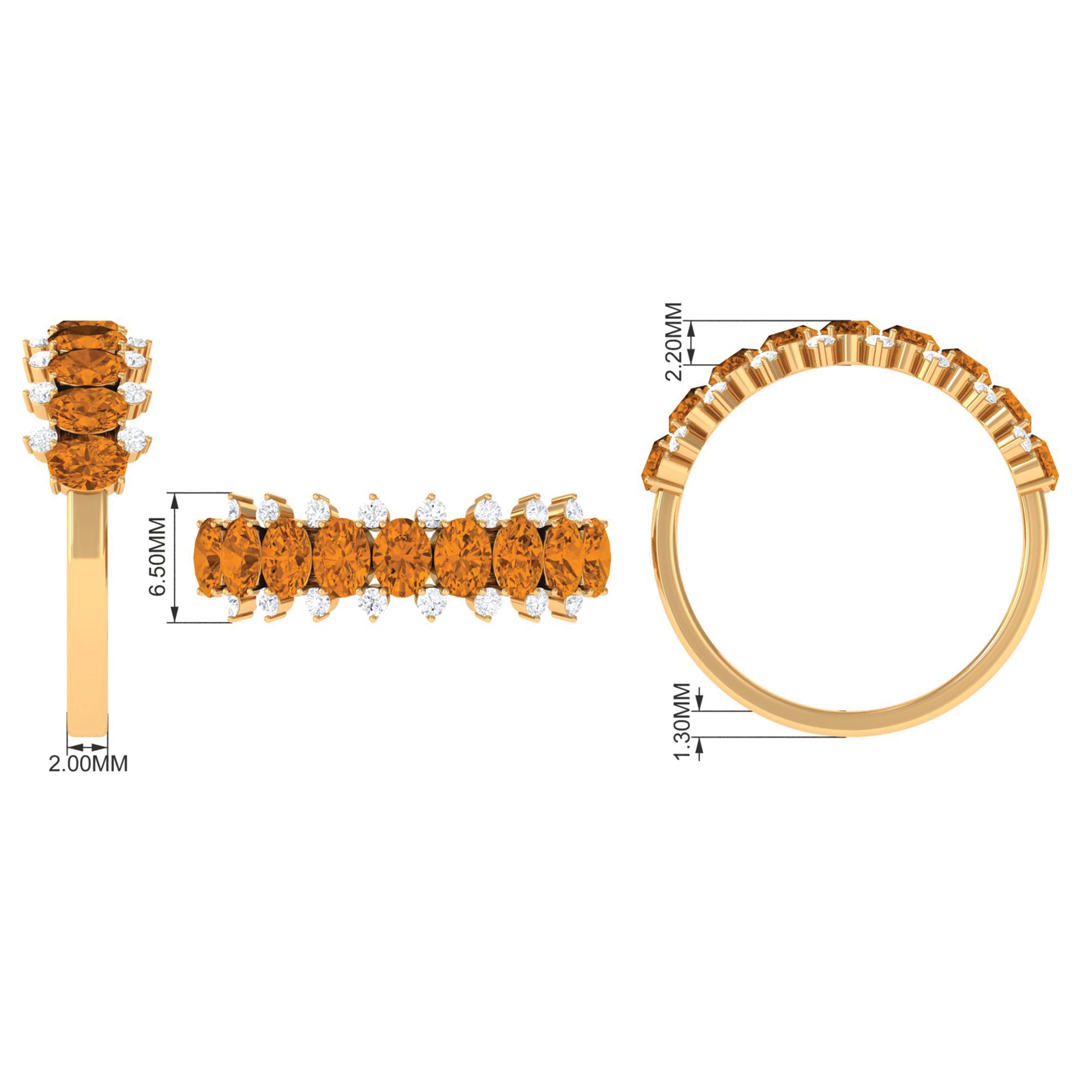 1.75 CT Oval Cut Citrine Half Eternity Ring with Diamond Stones Citrine - ( AAA ) - Quality - Rosec Jewels