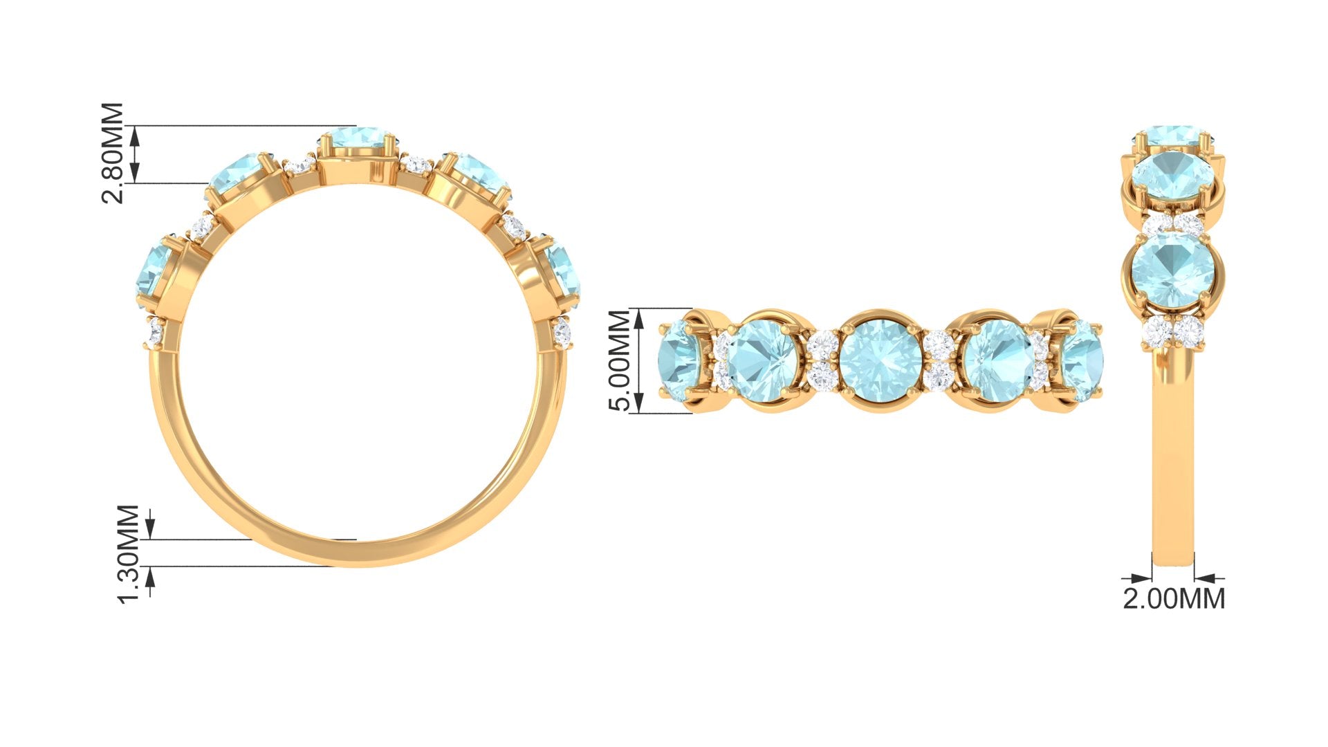 2 CT Round Sky Blue Topaz and Diamond Half Eternity Ring Sky Blue Topaz - ( AAA ) - Quality - Rosec Jewels