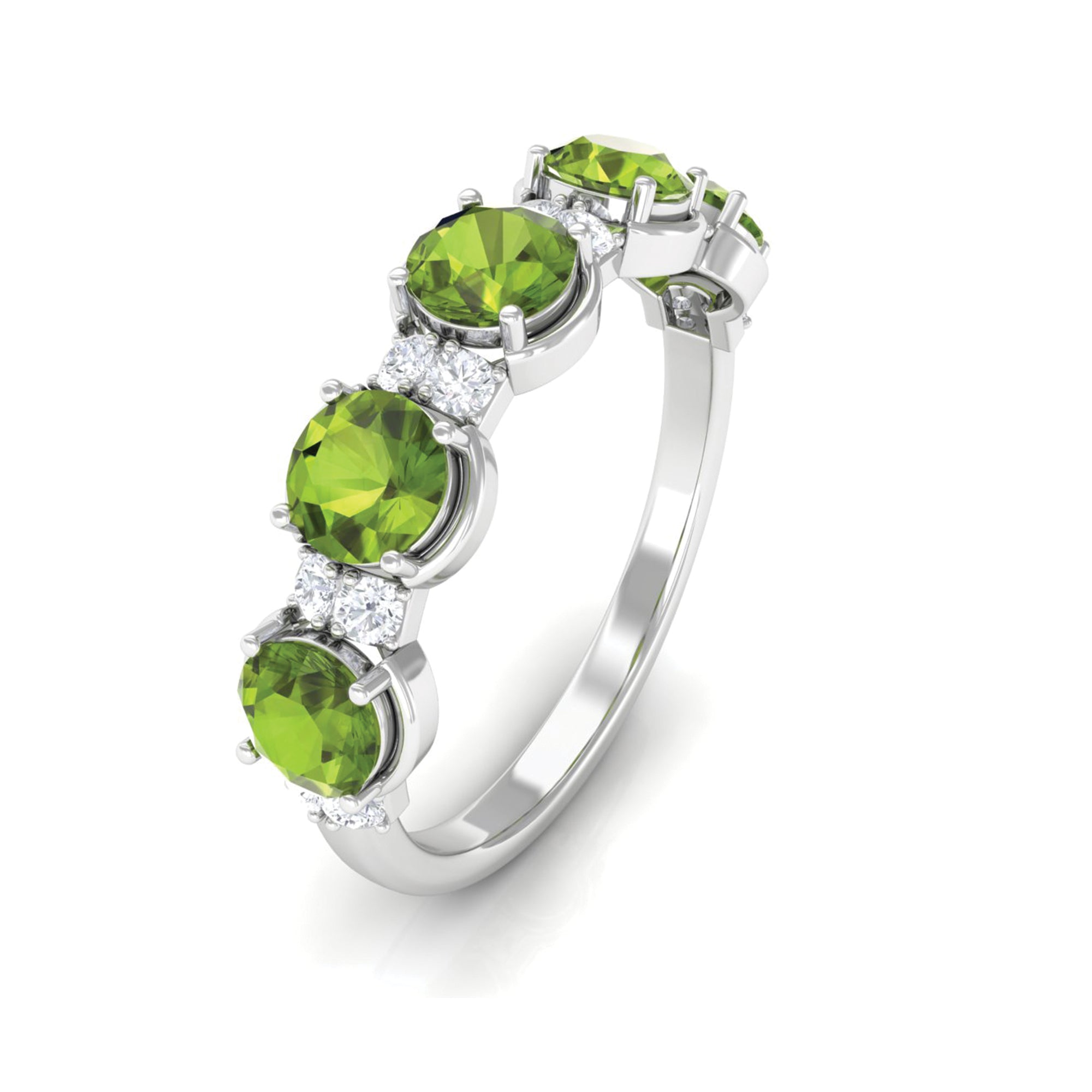 1.50 CT Peridot Half Eternity Ring in Prong Setting with Diamond Peridot - ( AAA ) - Quality - Rosec Jewels