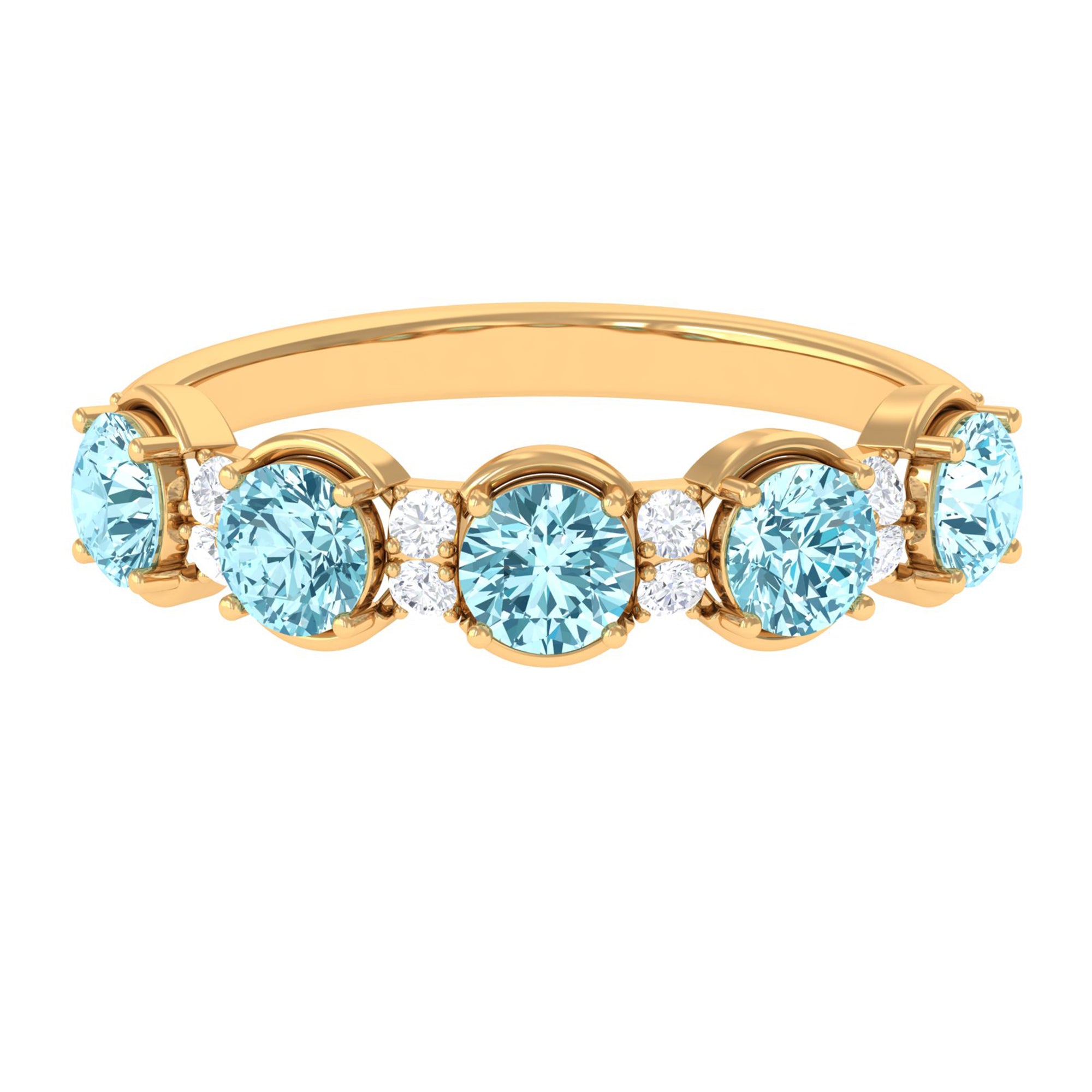 1.5 Carat Round Aquamarine Half Eternity Band with Diamond Aquamarine - ( AAA ) - Quality - Rosec Jewels