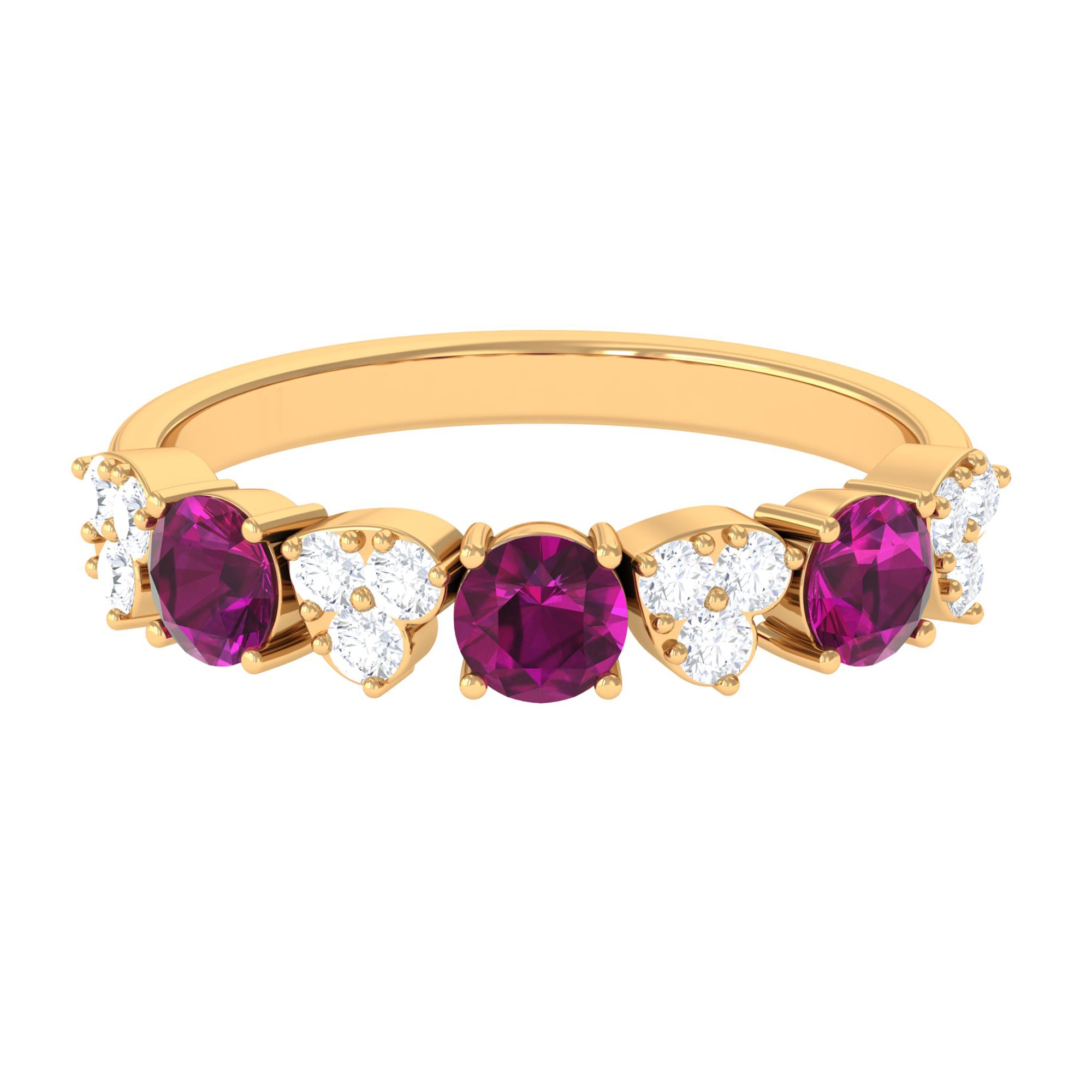 1.50 CT Rhodolite and Diamond Heart Shape Alternate Eternity Ring Rhodolite - ( AAA ) - Quality - Rosec Jewels