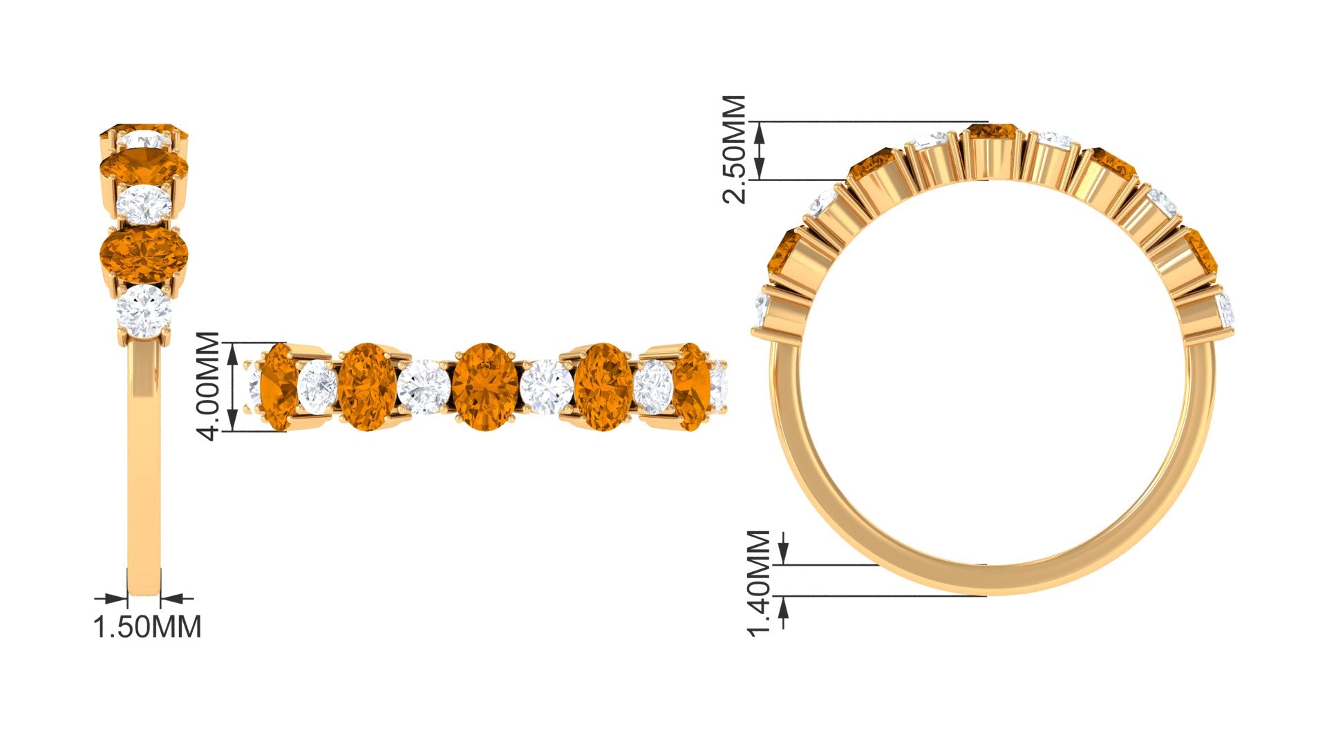 1.25 CT Alternate Citrine and Diamond Half Eternity Ring Citrine - ( AAA ) - Quality - Rosec Jewels