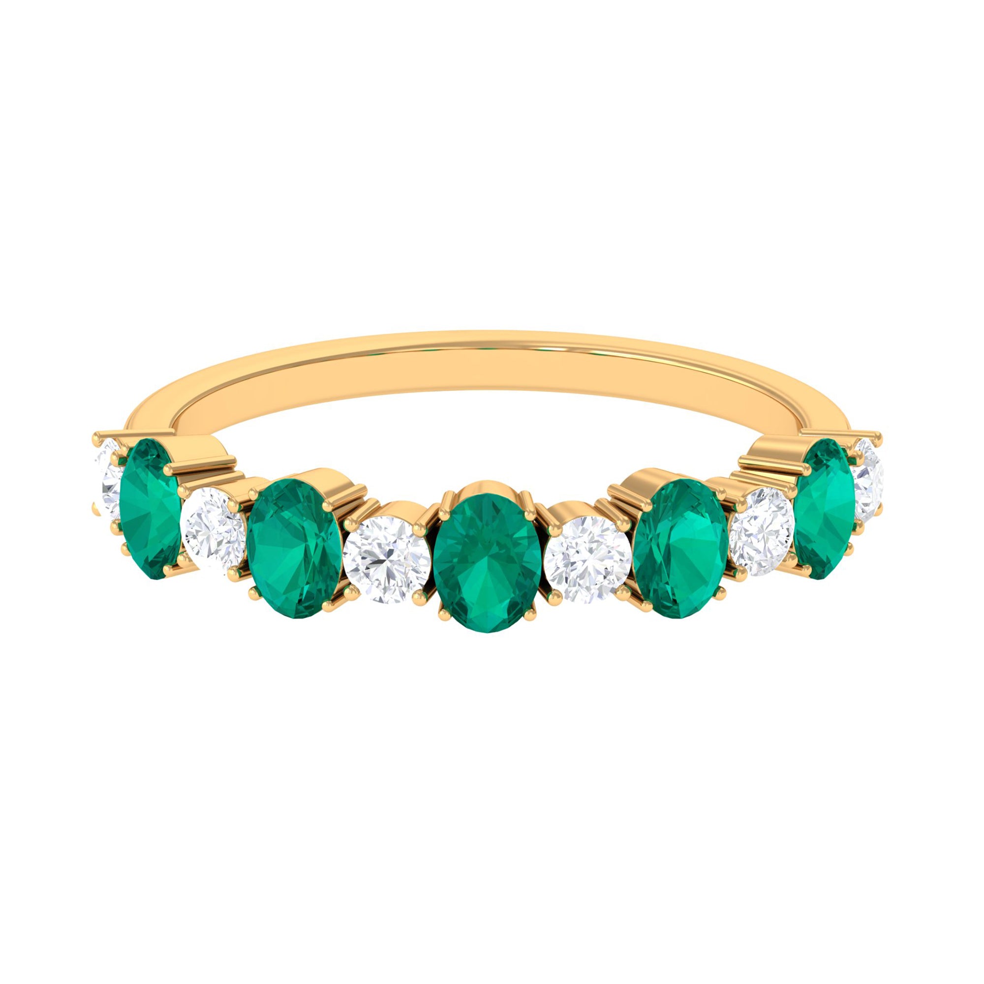 Genuine Emerald and Diamond Alternate Semi Eternity Ring Emerald - ( AAA ) - Quality - Rosec Jewels