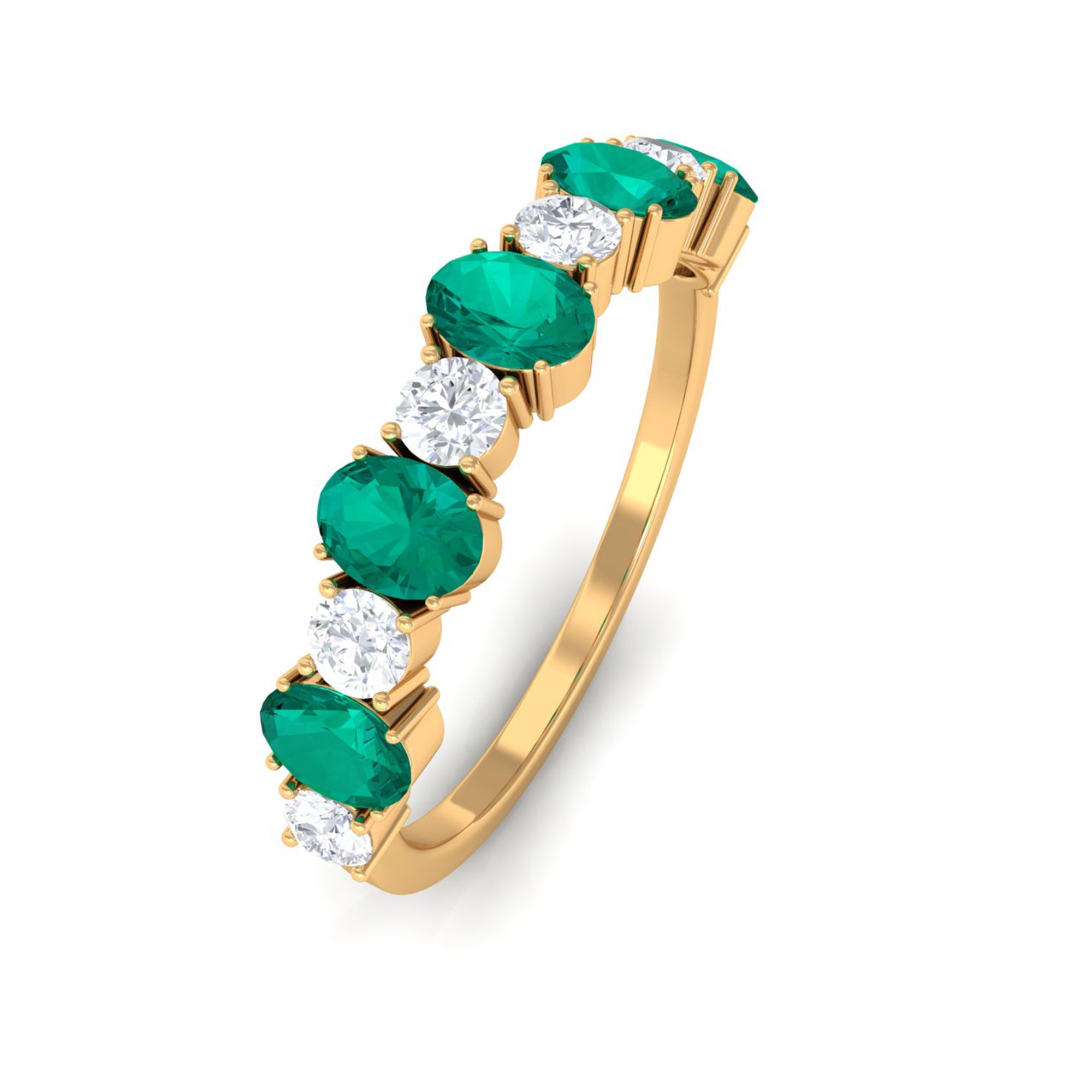 Genuine Emerald and Diamond Alternate Semi Eternity Ring Emerald - ( AAA ) - Quality - Rosec Jewels