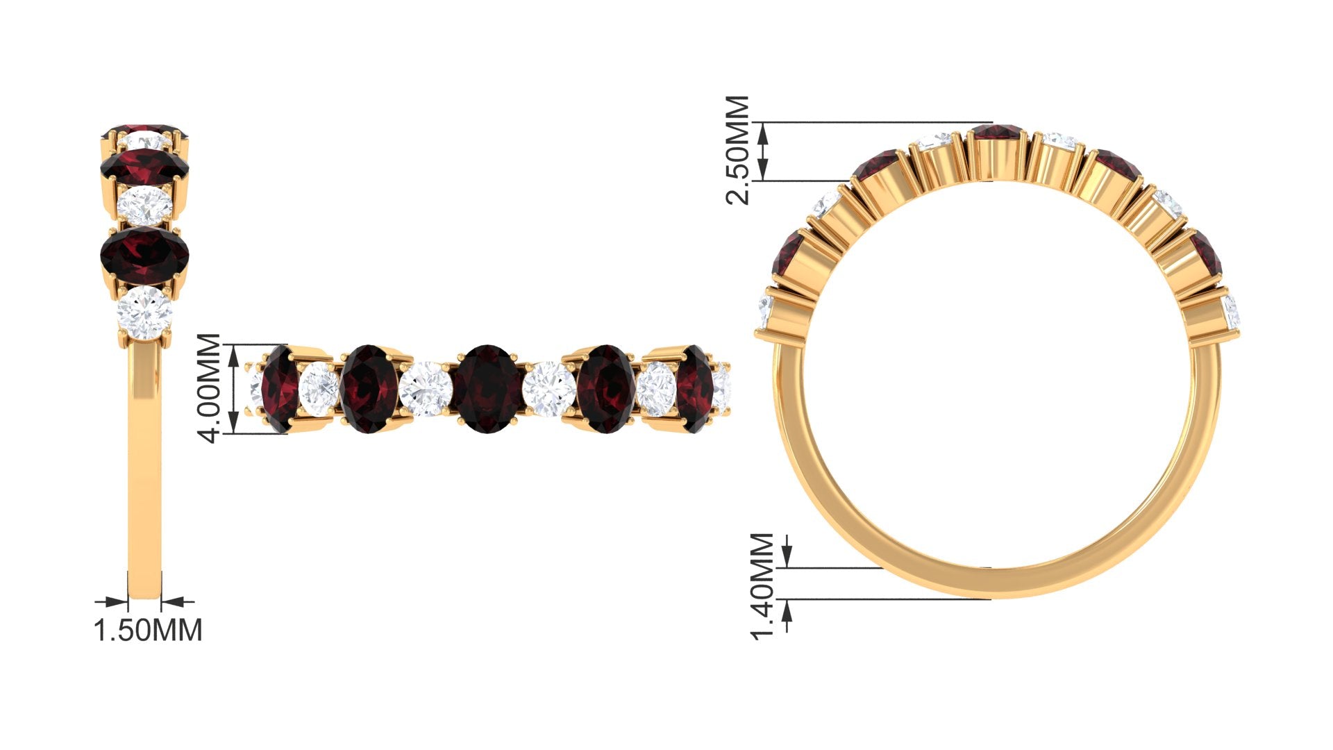 1.25 Carat Oval Garnet Half Eternity Band with Diamond Garnet - ( AAA ) - Quality - Rosec Jewels