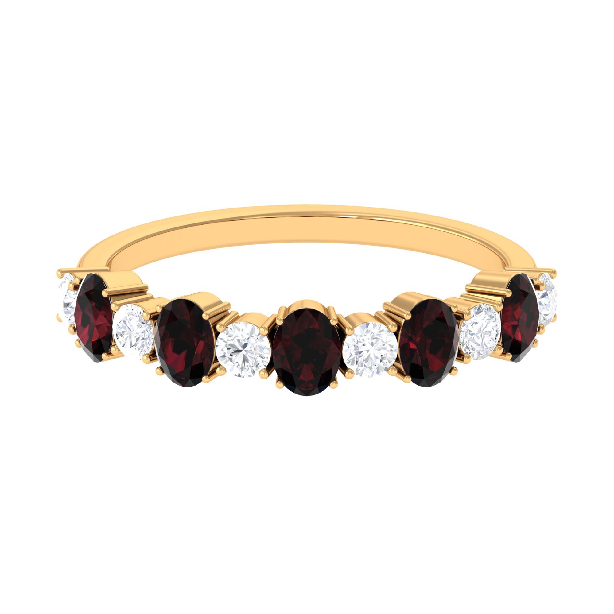 1.25 Carat Oval Garnet Half Eternity Band with Diamond Garnet - ( AAA ) - Quality - Rosec Jewels