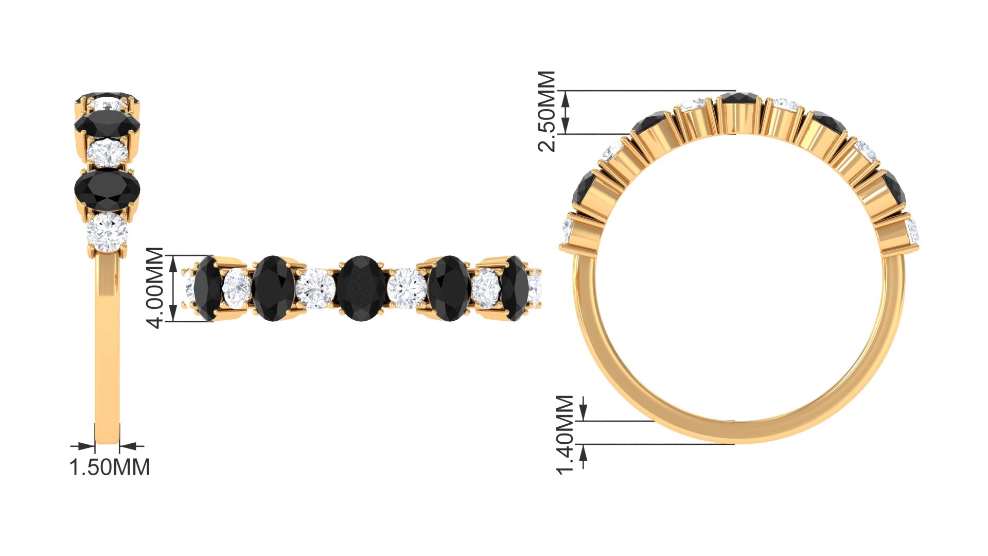 Alternate Semi Eternity Ring with Black Onyx and Diamond Black Onyx - ( AAA ) - Quality - Rosec Jewels