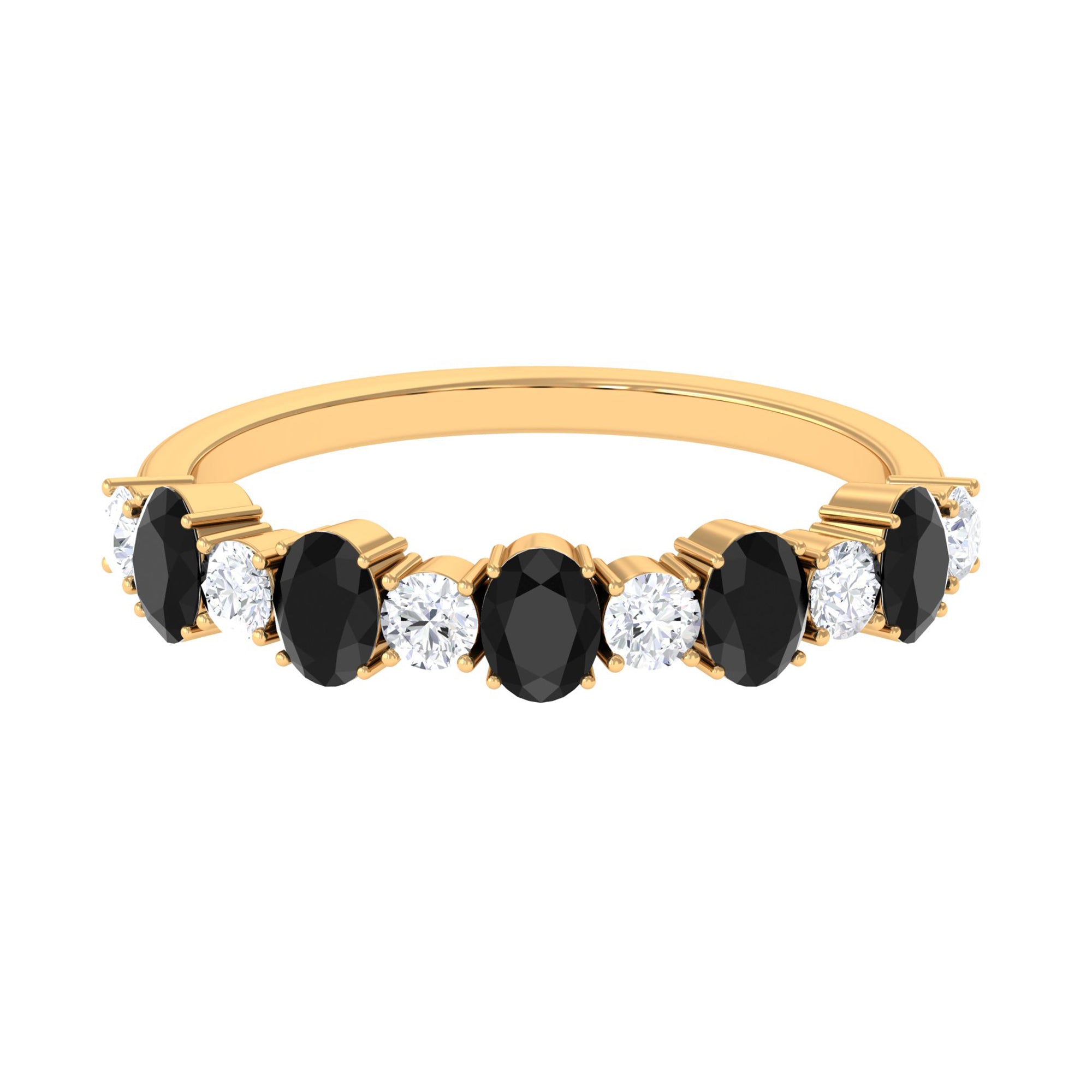 Alternate Semi Eternity Ring with Black Onyx and Diamond Black Onyx - ( AAA ) - Quality - Rosec Jewels