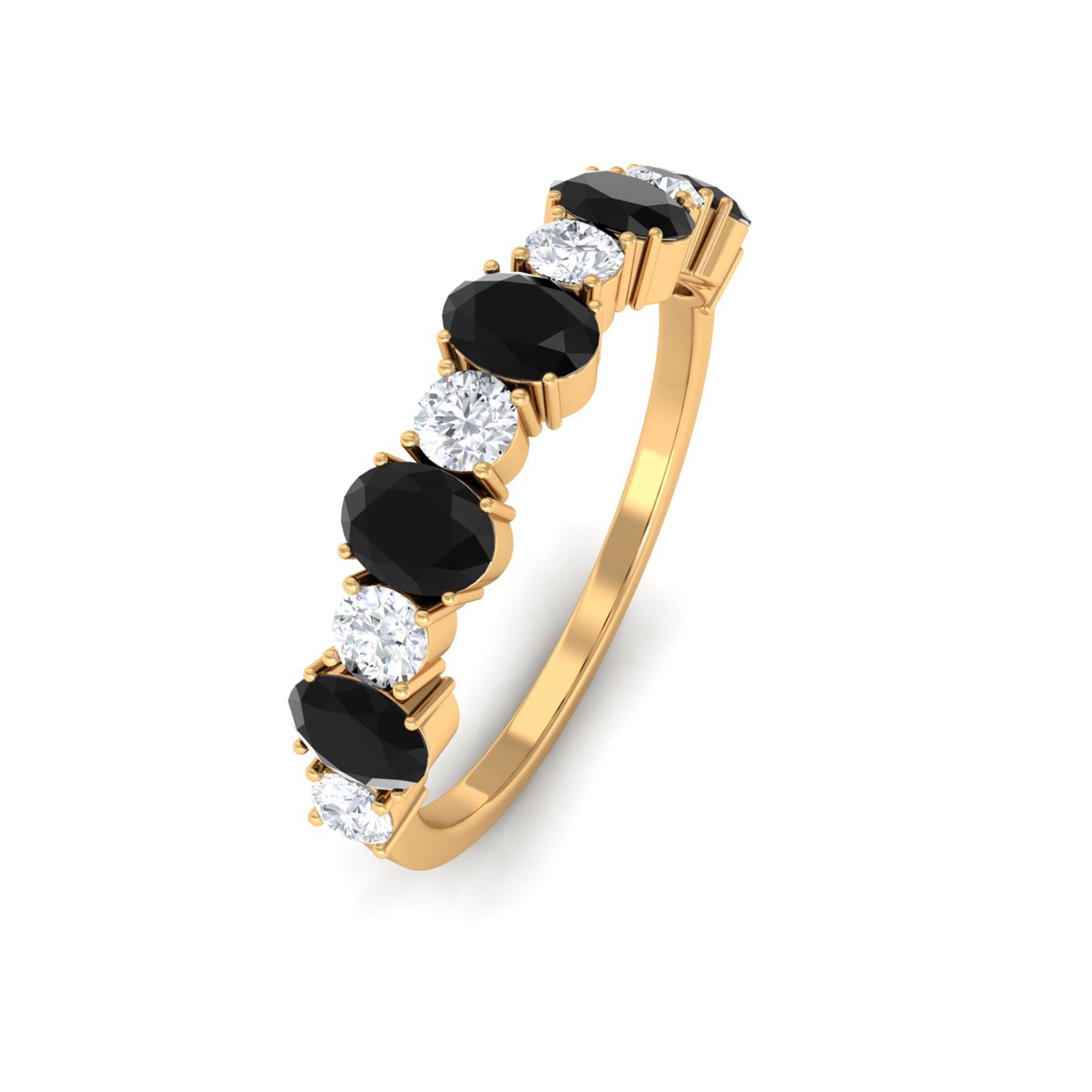 Alternate Semi Eternity Ring with Black Onyx and Diamond Black Onyx - ( AAA ) - Quality - Rosec Jewels