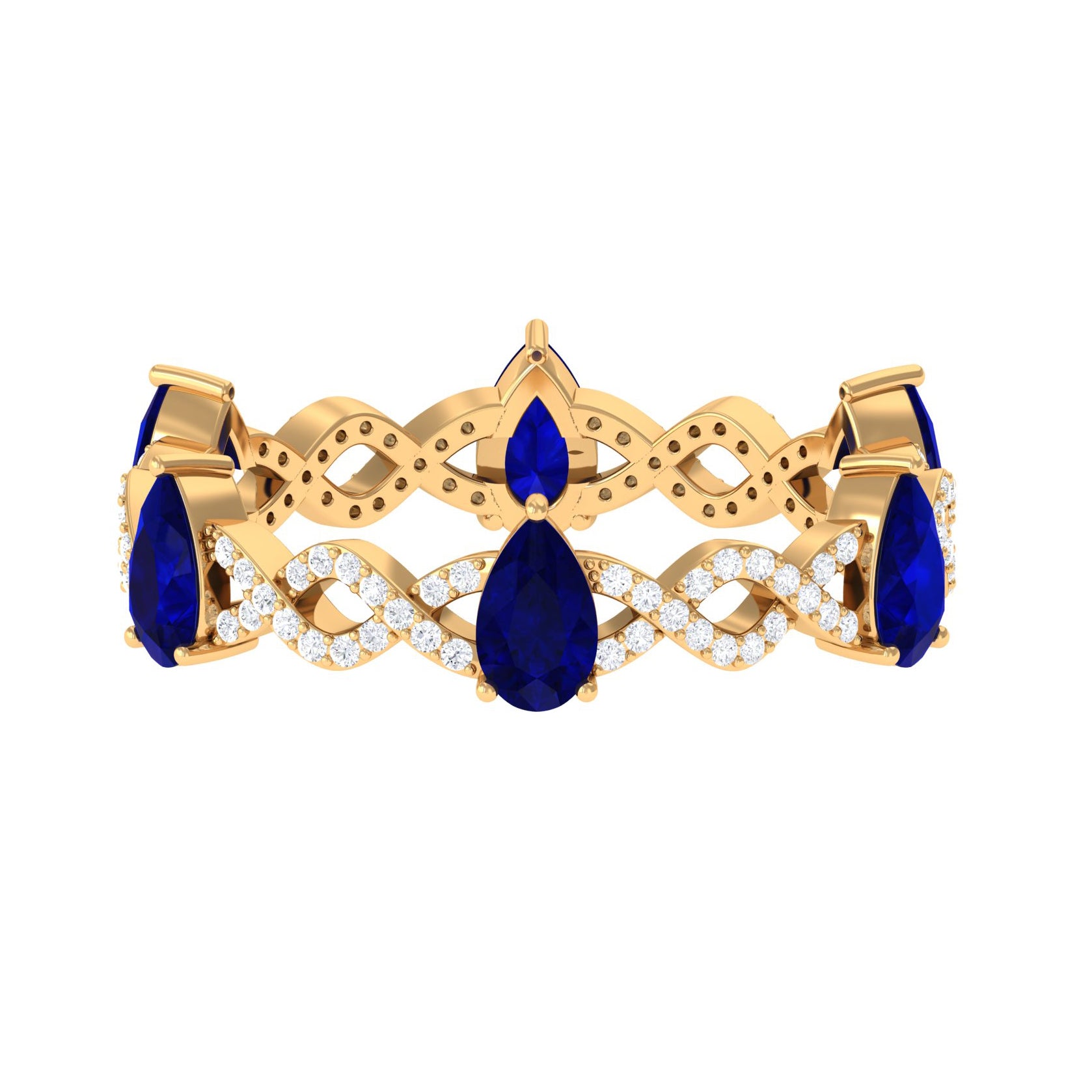 Blue Sapphire and Diamond Crossover Eternity Ring Blue Sapphire - ( AAA ) - Quality - Rosec Jewels