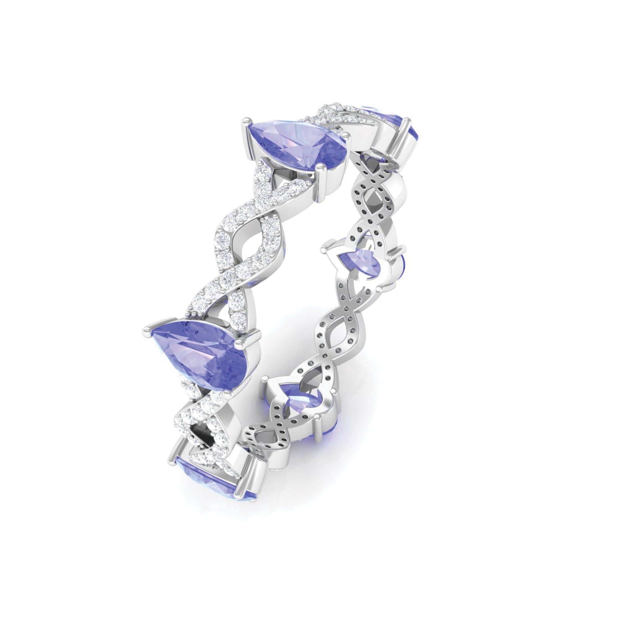 2 CT Tanzanite and Diamond Full Eternity Ring with Crossover Shank Tanzanite - ( AAA ) - Quality - Rosec Jewels