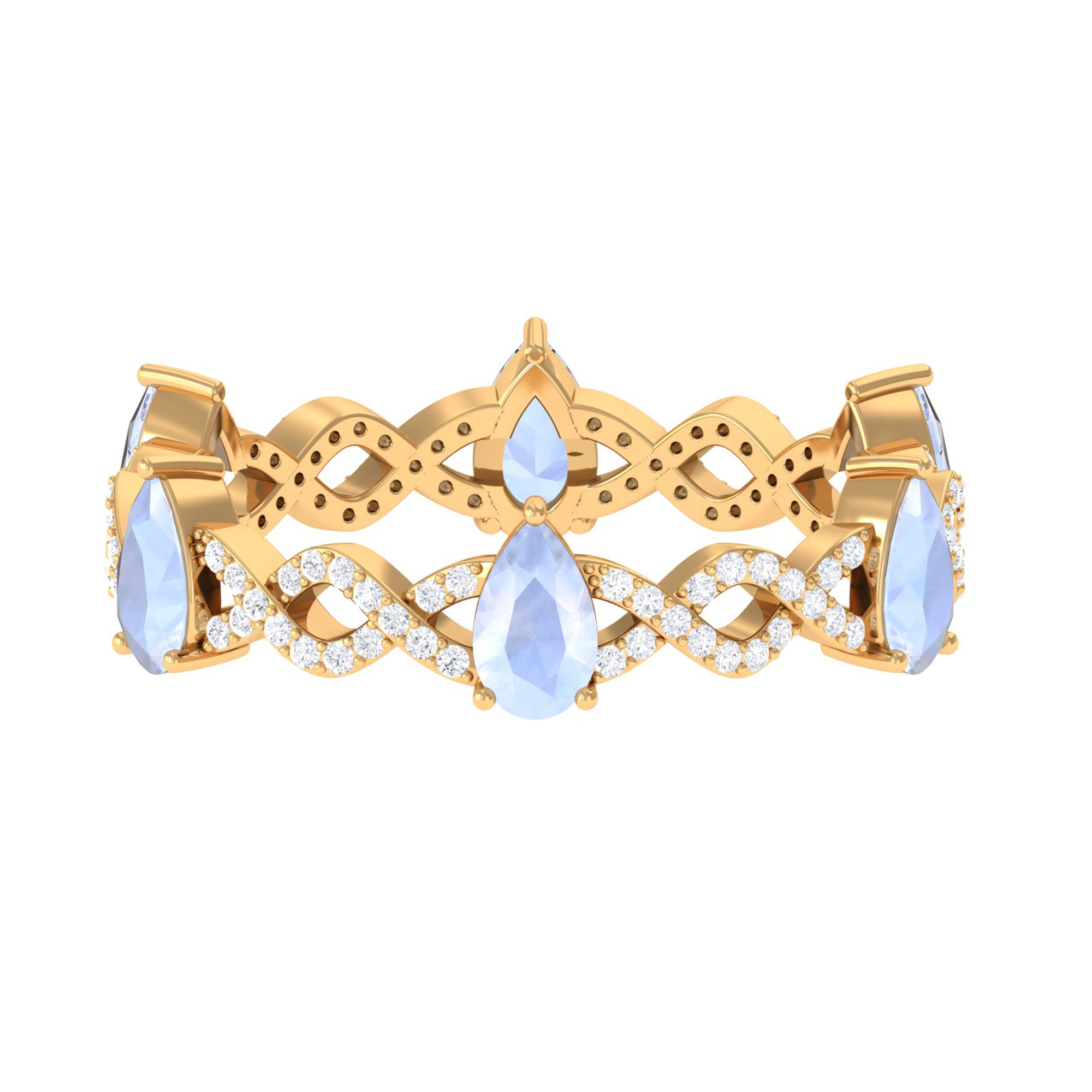 Pear Cut Moonstone and Diamond Crossover Eternity Ring Moonstone - ( AAA ) - Quality - Rosec Jewels