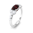 Garnet Solitaire East West Ring with Diamond Side Stones Garnet - ( AAA ) - Quality - Rosec Jewels