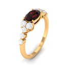Garnet Solitaire East West Ring with Diamond Side Stones Garnet - ( AAA ) - Quality - Rosec Jewels