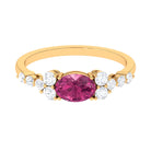 Pink Tourmaline Solitaire East West Ring with Diamond Side Stones Pink Tourmaline - ( AAA ) - Quality - Rosec Jewels