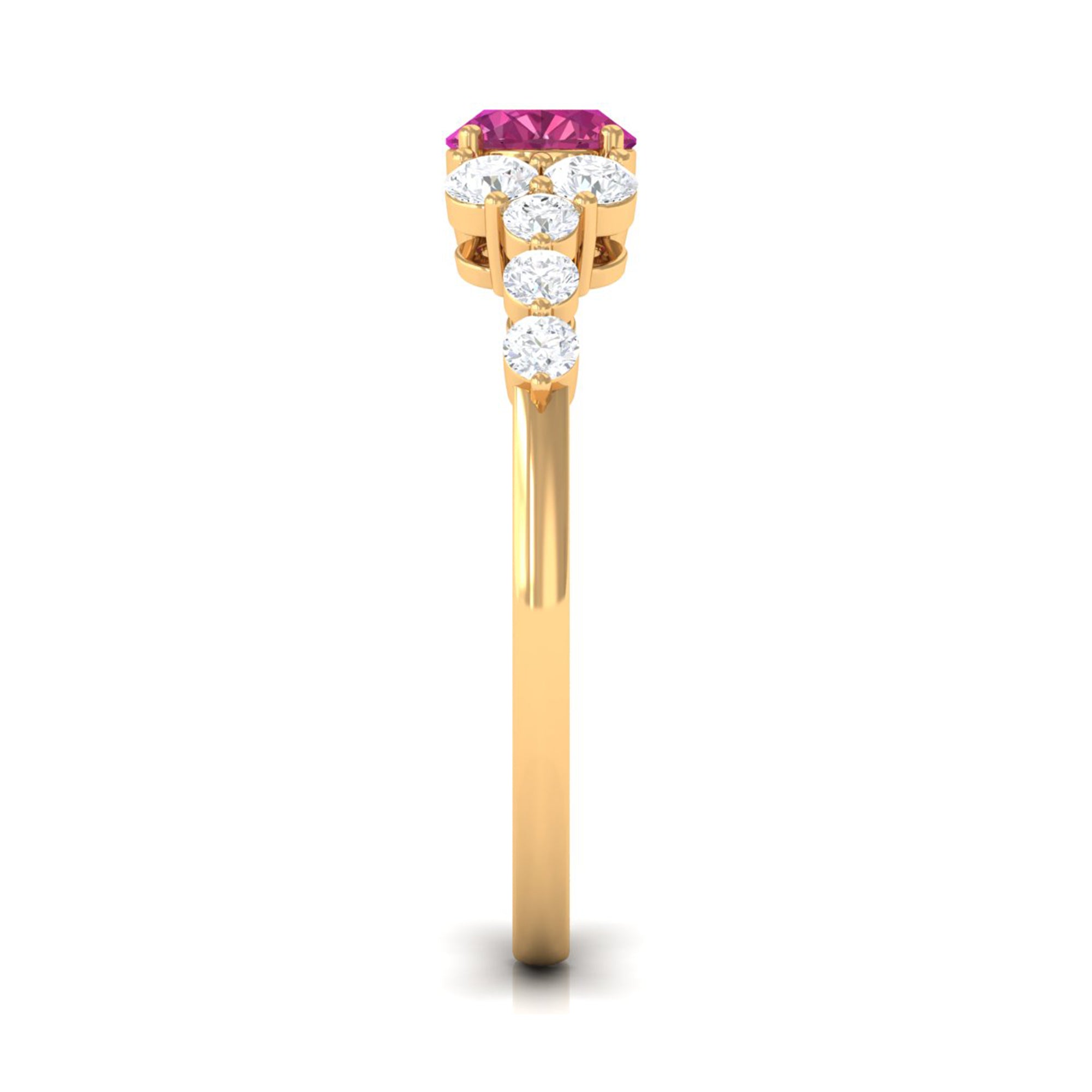 Pink Tourmaline Solitaire East West Ring with Diamond Side Stones Pink Tourmaline - ( AAA ) - Quality - Rosec Jewels