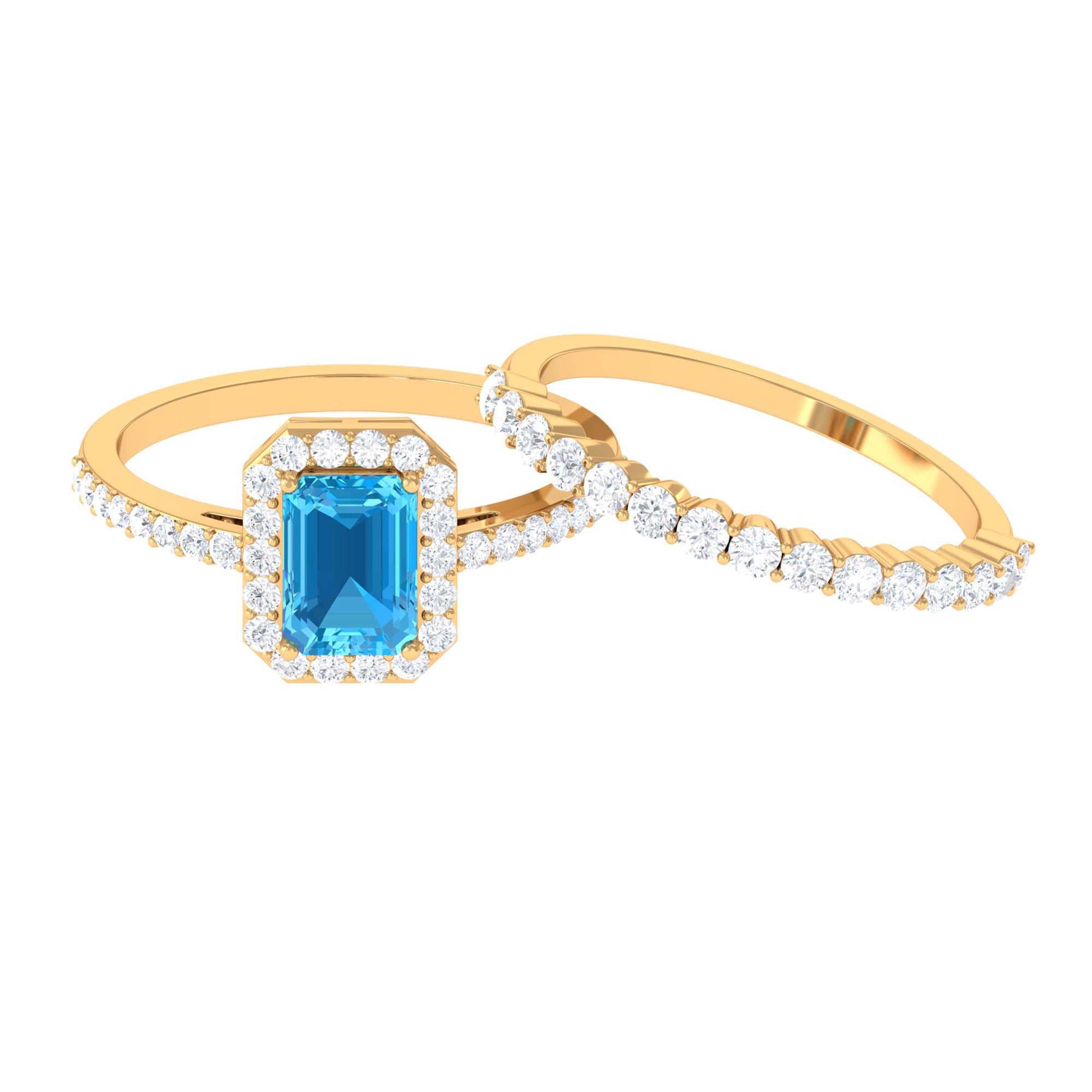 2.75 CT Swiss Blue Topaz and Moissanite Stackable Ring Set Swiss Blue Topaz - ( AAA ) - Quality - Rosec Jewels