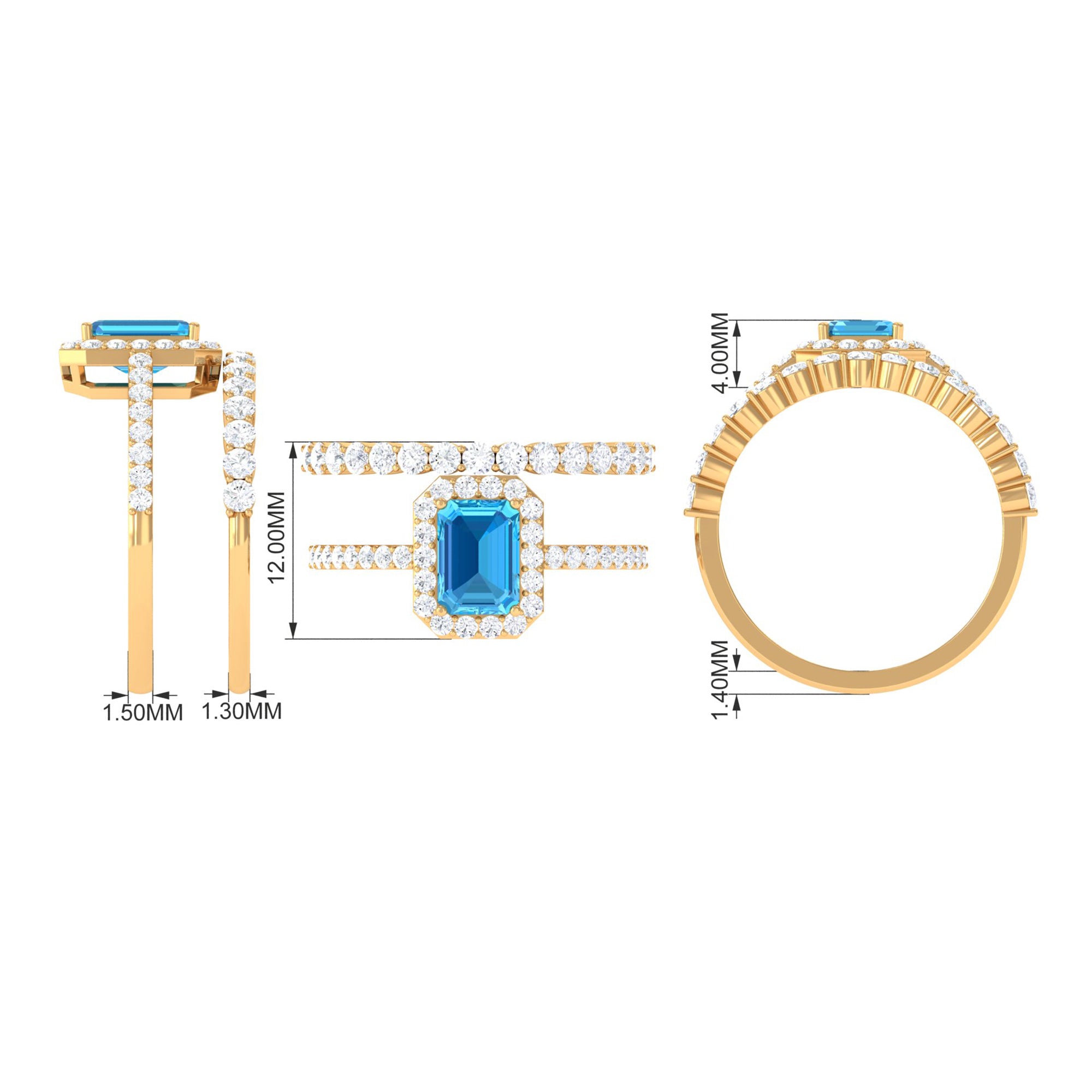 2.75 CT Swiss Blue Topaz and Moissanite Stackable Ring Set Swiss Blue Topaz - ( AAA ) - Quality - Rosec Jewels