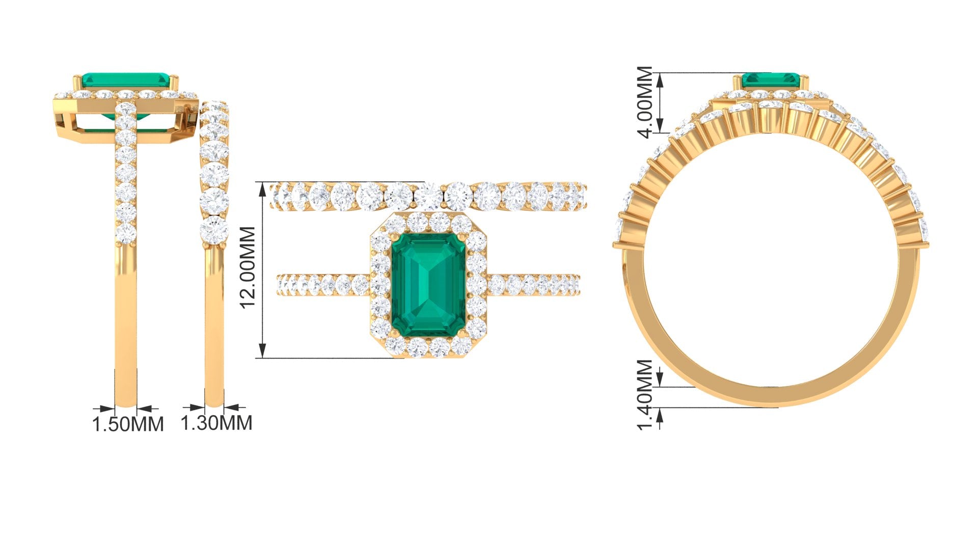 Real Emerald and Diamond Stackable Ring Set Emerald - ( AAA ) - Quality - Rosec Jewels