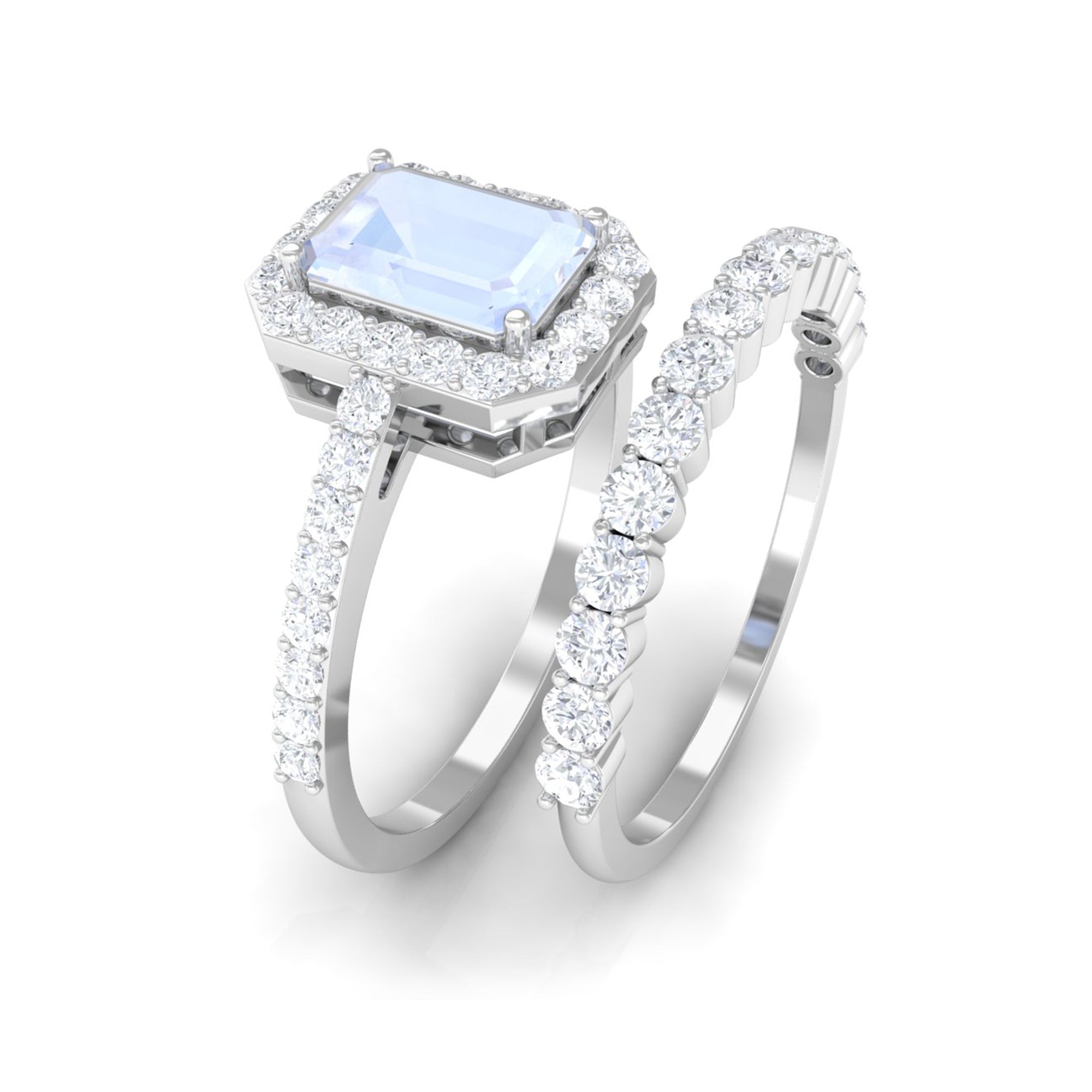 Certified Moonstone and Moissanite Stackable Ring Set Moonstone - ( AAA ) - Quality - Rosec Jewels