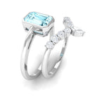 Natural Aquamarine Solitaire Ring Set with Diamond Aquamarine - ( AAA ) - Quality - Rosec Jewels