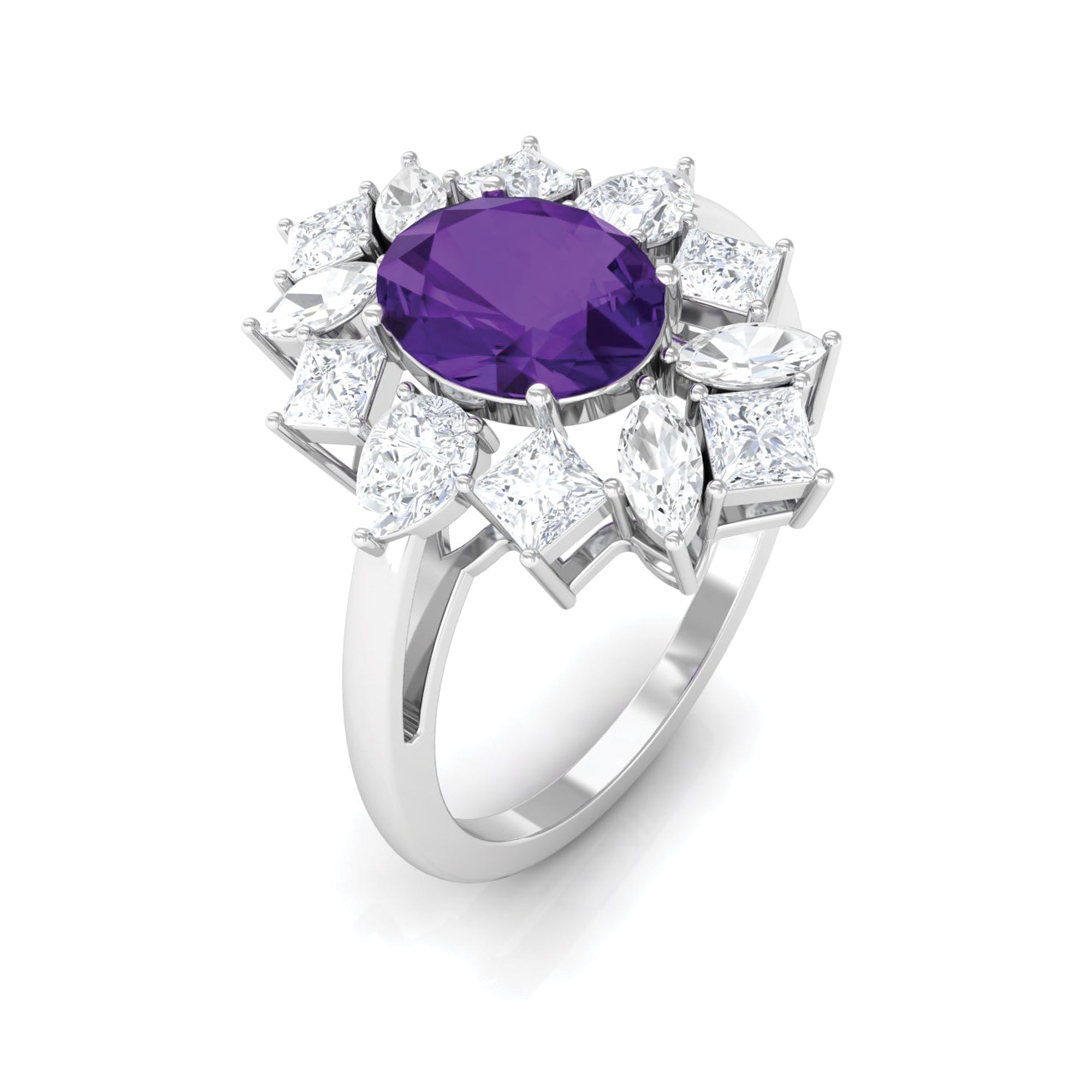 2.25 CT Oval Amethyst Cocktail Engagement Ring with Moissanite Amethyst - ( AAA ) - Quality - Rosec Jewels