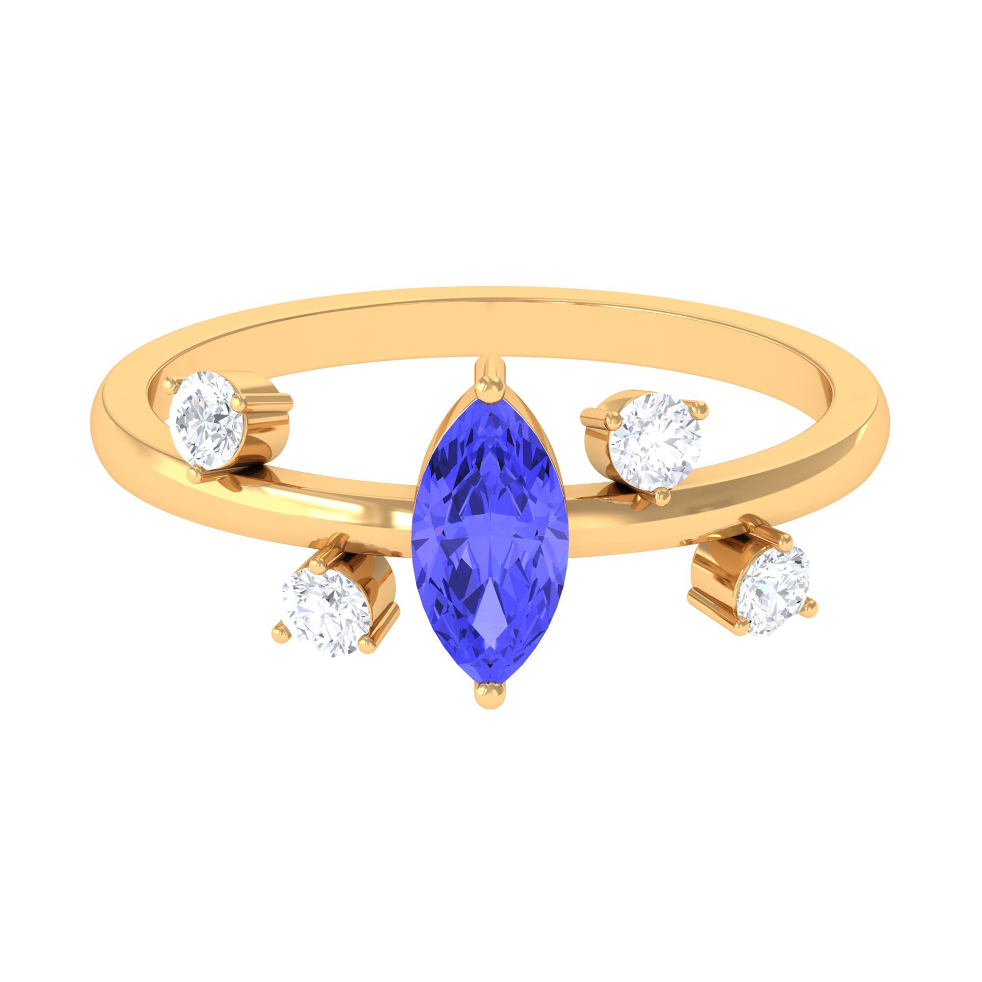 1 CT Marquise Tanzanite Minimal Solitaire Ring with Scatter Diamond Tanzanite - ( AAA ) - Quality - Rosec Jewels