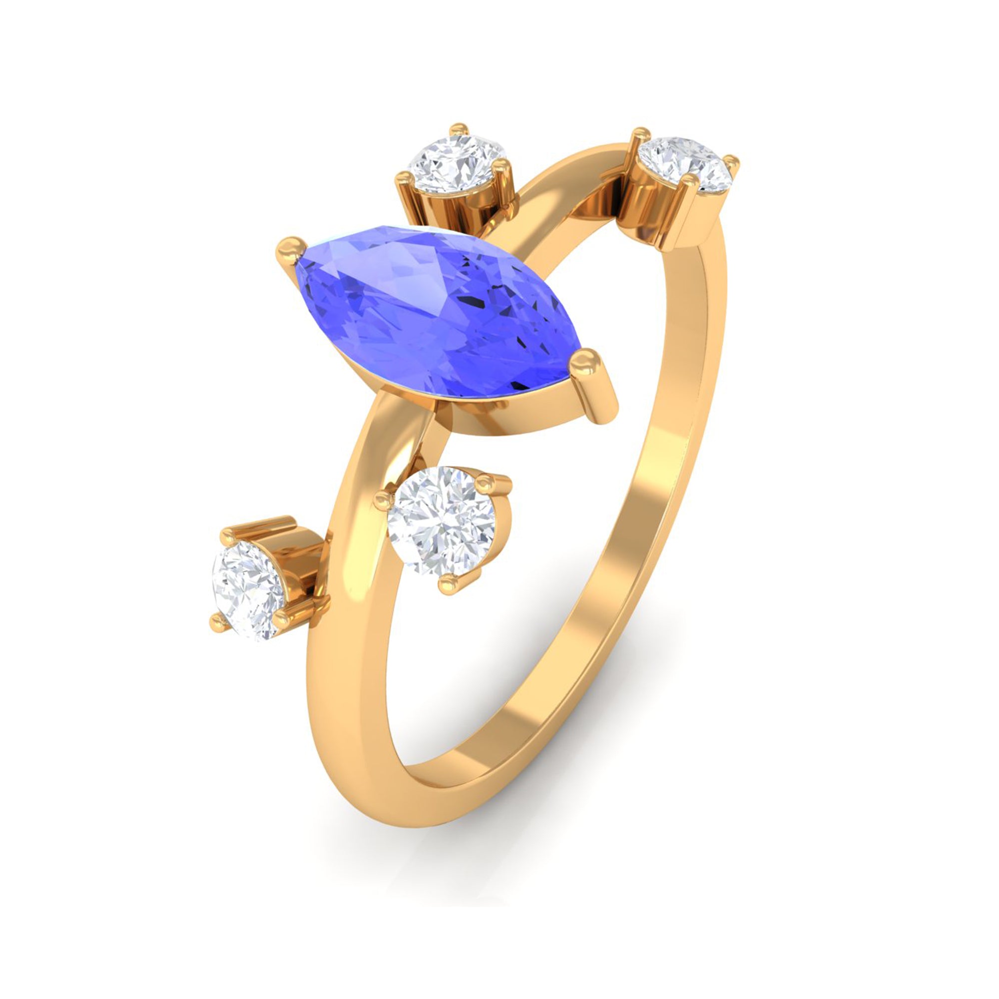 1 CT Marquise Tanzanite Minimal Solitaire Ring with Scatter Diamond Tanzanite - ( AAA ) - Quality - Rosec Jewels