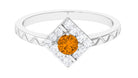 0.50 CT Round Shape Citrine Minimal Textured Ring with Diamond Citrine - ( AAA ) - Quality - Rosec Jewels