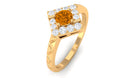 0.50 CT Round Shape Citrine Minimal Textured Ring with Diamond Citrine - ( AAA ) - Quality - Rosec Jewels