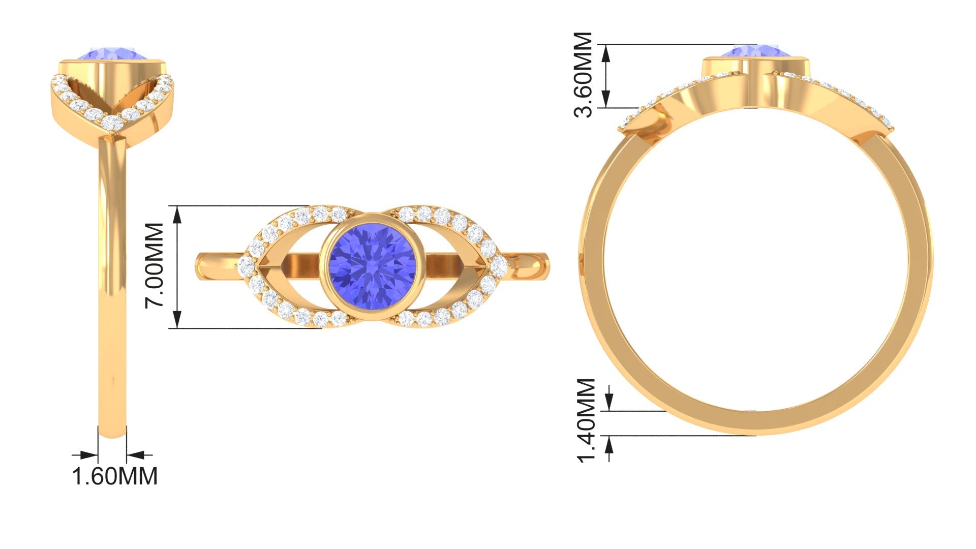 Bezel Set Tanzanite Solitaire Split Shank Ring with Diamond Tanzanite - ( AAA ) - Quality - Rosec Jewels