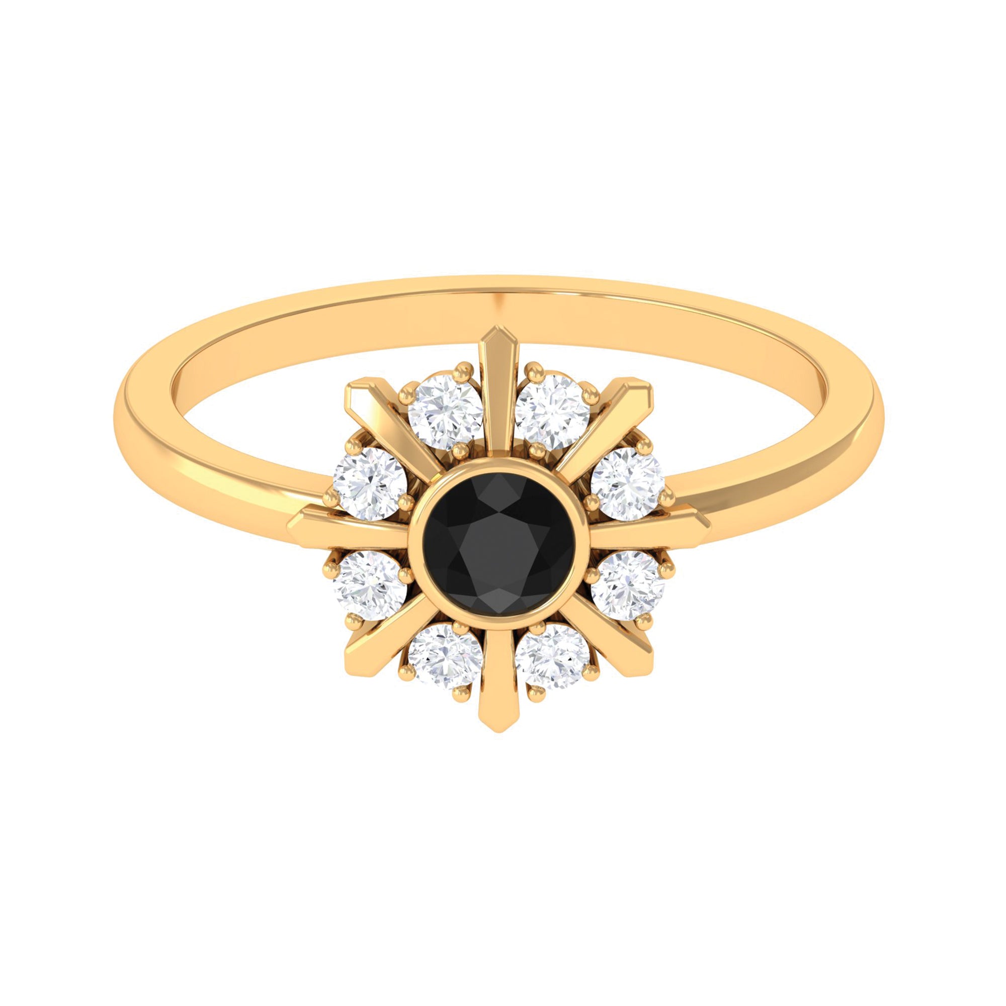 3/4 CT Natural Black Diamond and Diamond Statement Ring Black Diamond - ( AAA ) - Quality - Rosec Jewels