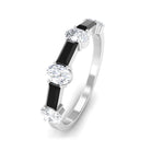 Certified Black Onyx and Moissanite Half Eternity Ring Black Onyx - ( AAA ) - Quality - Rosec Jewels