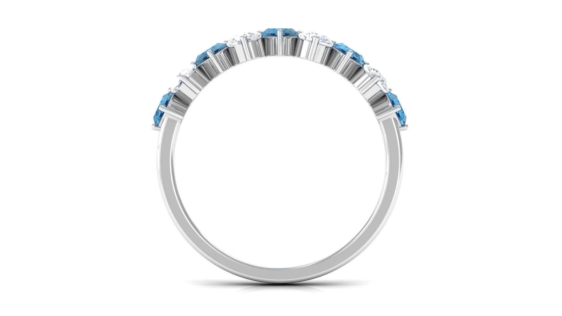 Heart Shape London Blue Topaz and Moissanite Half Eternity Ring London Blue Topaz - ( AAA ) - Quality - Rosec Jewels