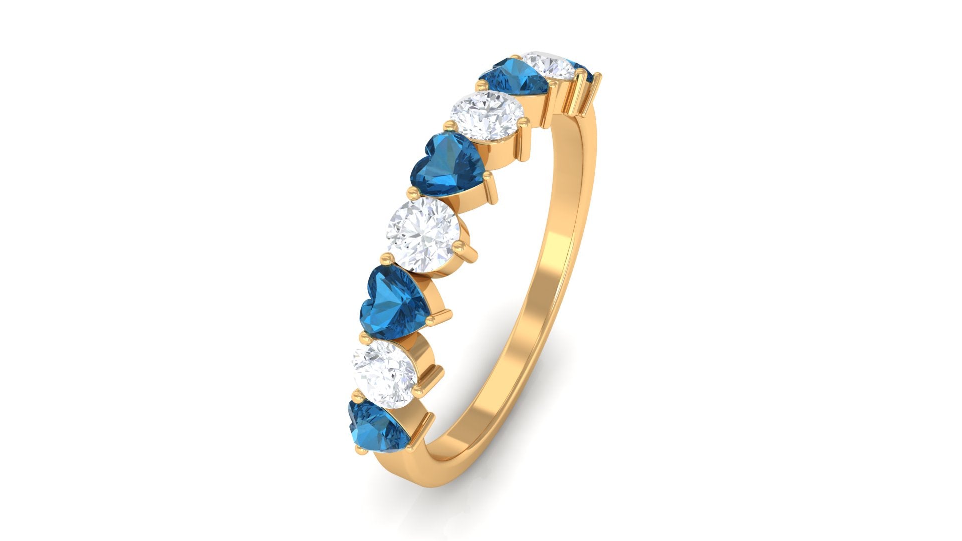 Heart Shape London Blue Topaz and Moissanite Half Eternity Ring London Blue Topaz - ( AAA ) - Quality - Rosec Jewels