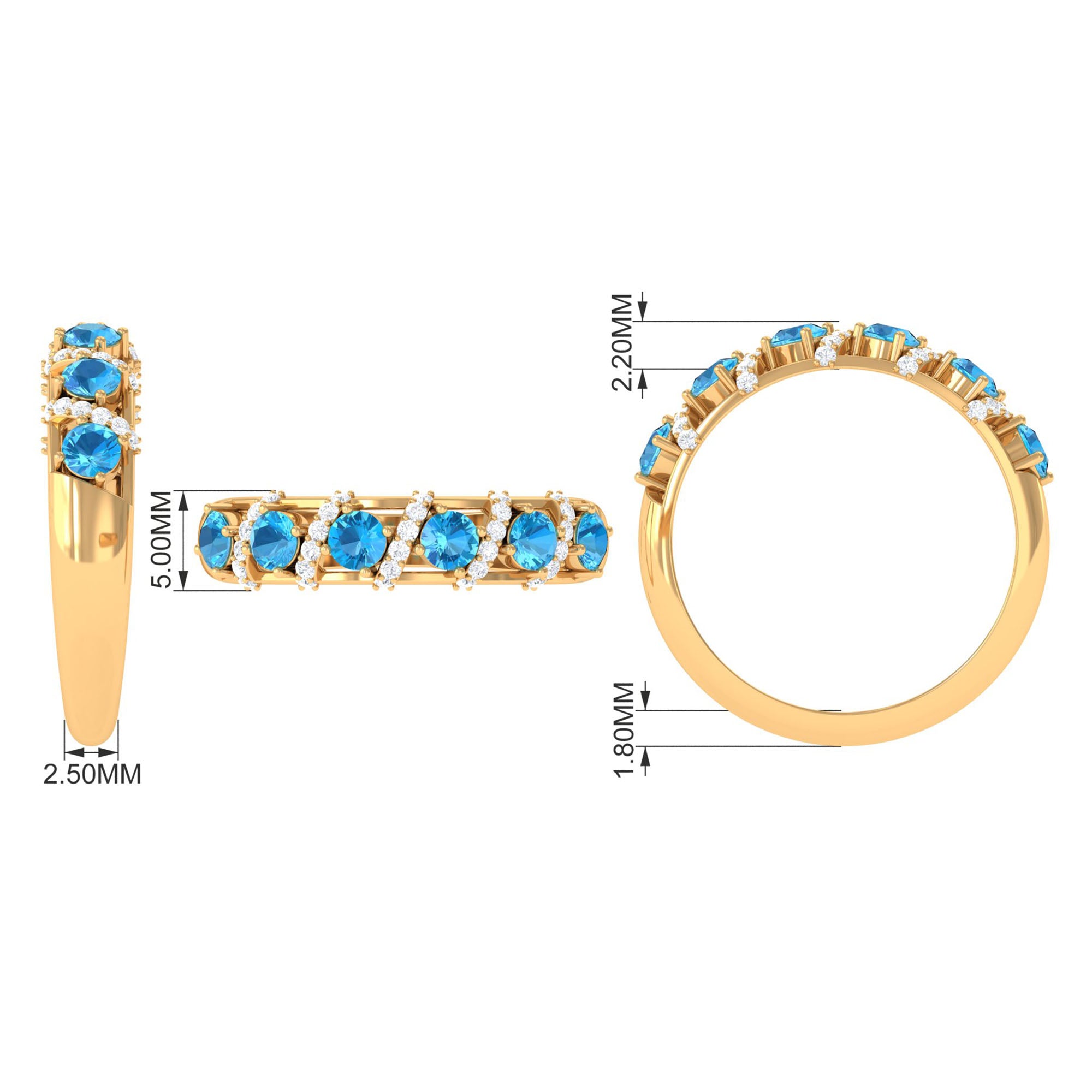 Designer Swiss Blue Topaz Anniversary Ring with Diamond Swiss Blue Topaz - ( AAA ) - Quality - Rosec Jewels