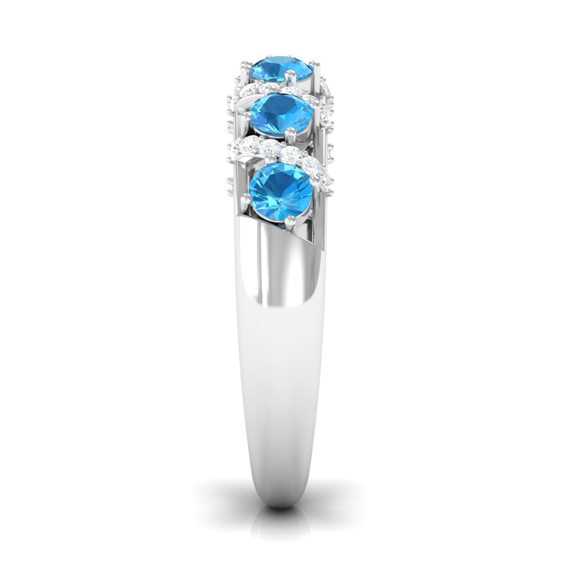 Designer Swiss Blue Topaz Anniversary Ring with Diamond Swiss Blue Topaz - ( AAA ) - Quality - Rosec Jewels