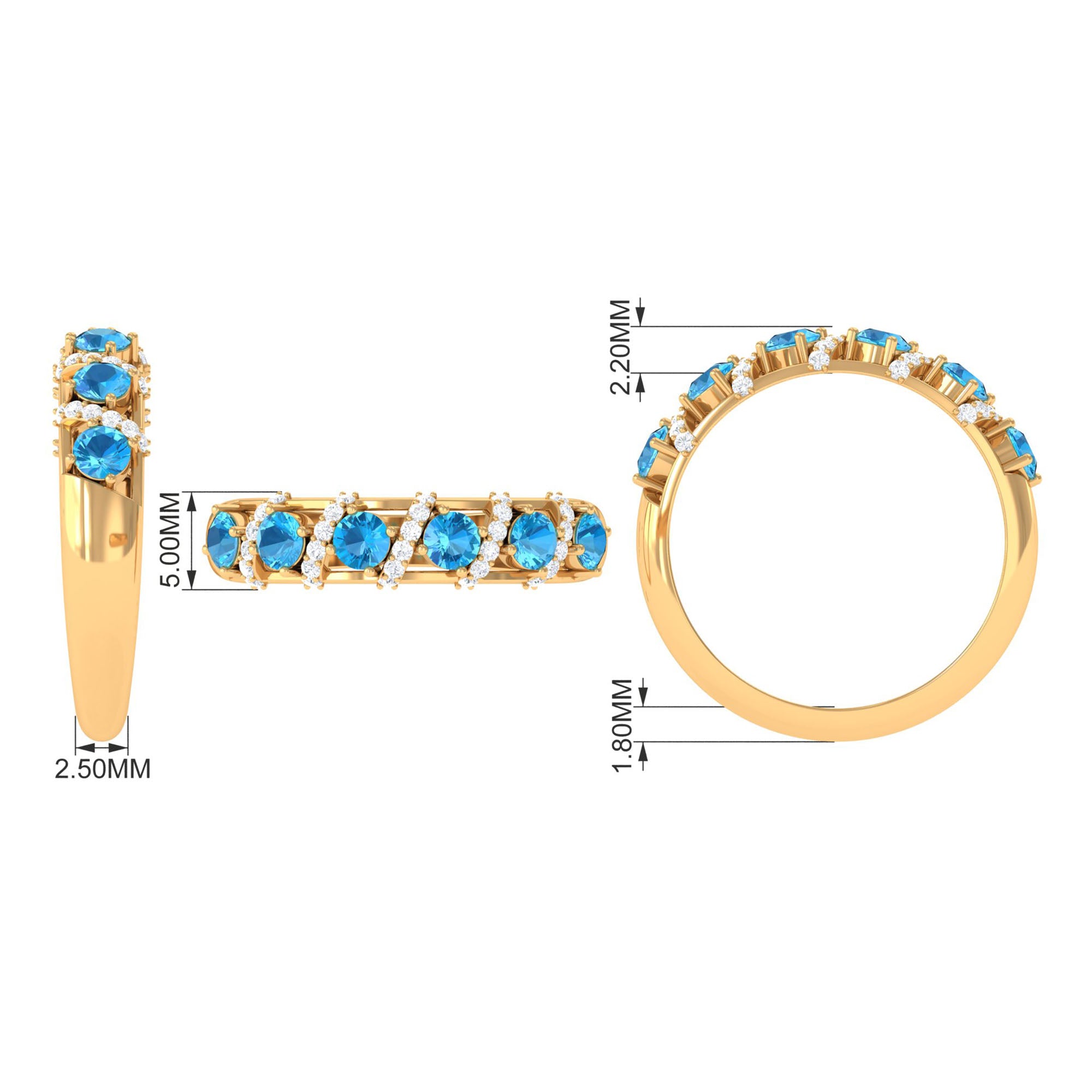 Designer Swiss Blue Topaz Anniversary Ring with Diamond Swiss Blue Topaz - ( AAA ) - Quality - Rosec Jewels