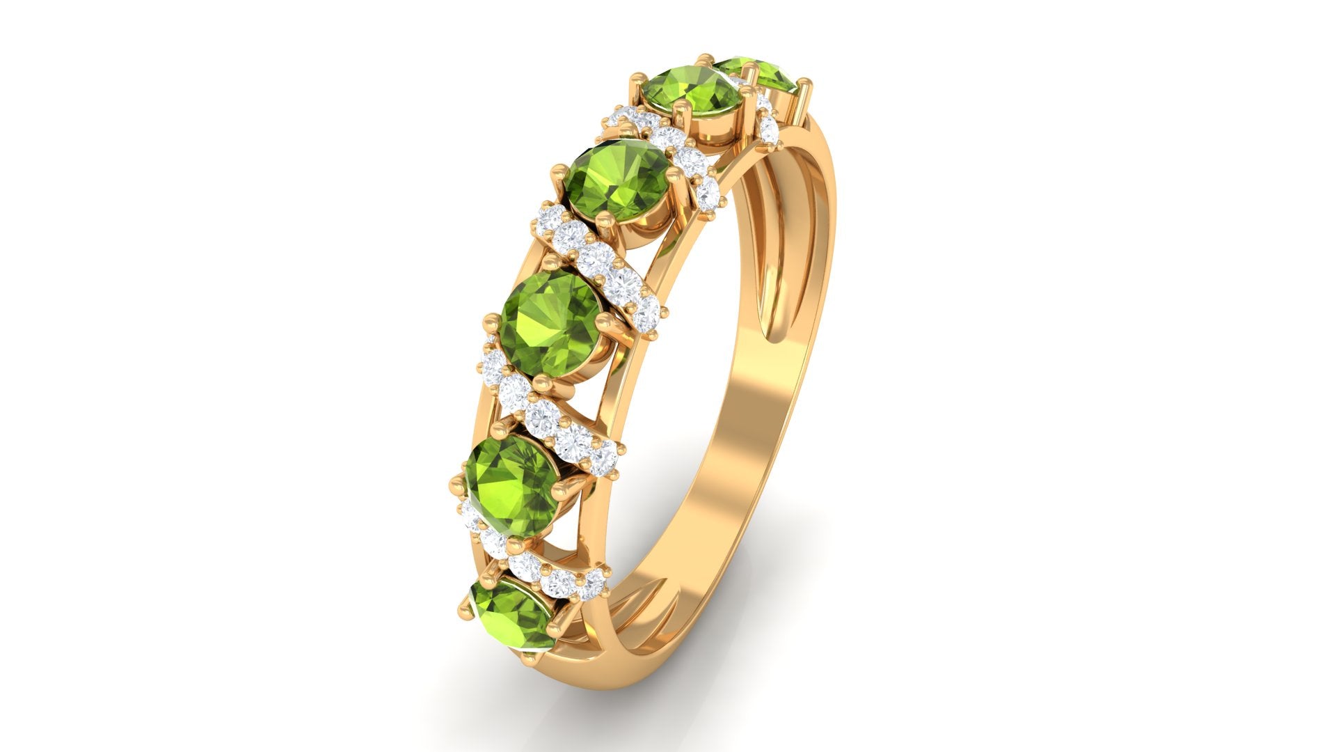 Designer Anniversary Ring with Peridot and Diamond Peridot - ( AAA ) - Quality - Rosec Jewels