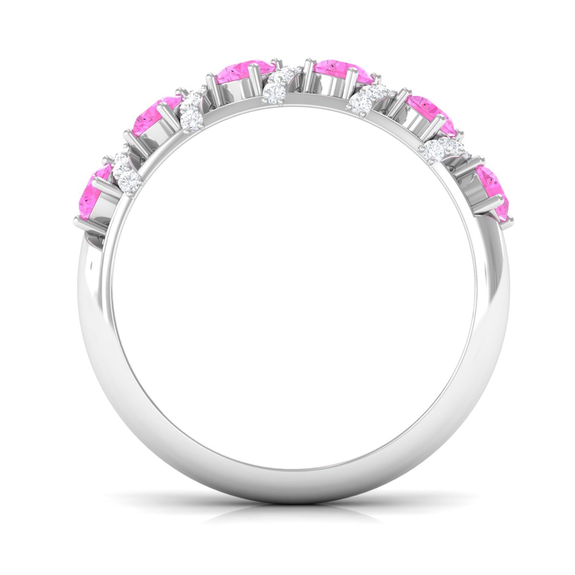 Designer Anniversary Ring with Pink Sapphire and Diamond Pink Sapphire - ( AAA ) - Quality - Rosec Jewels