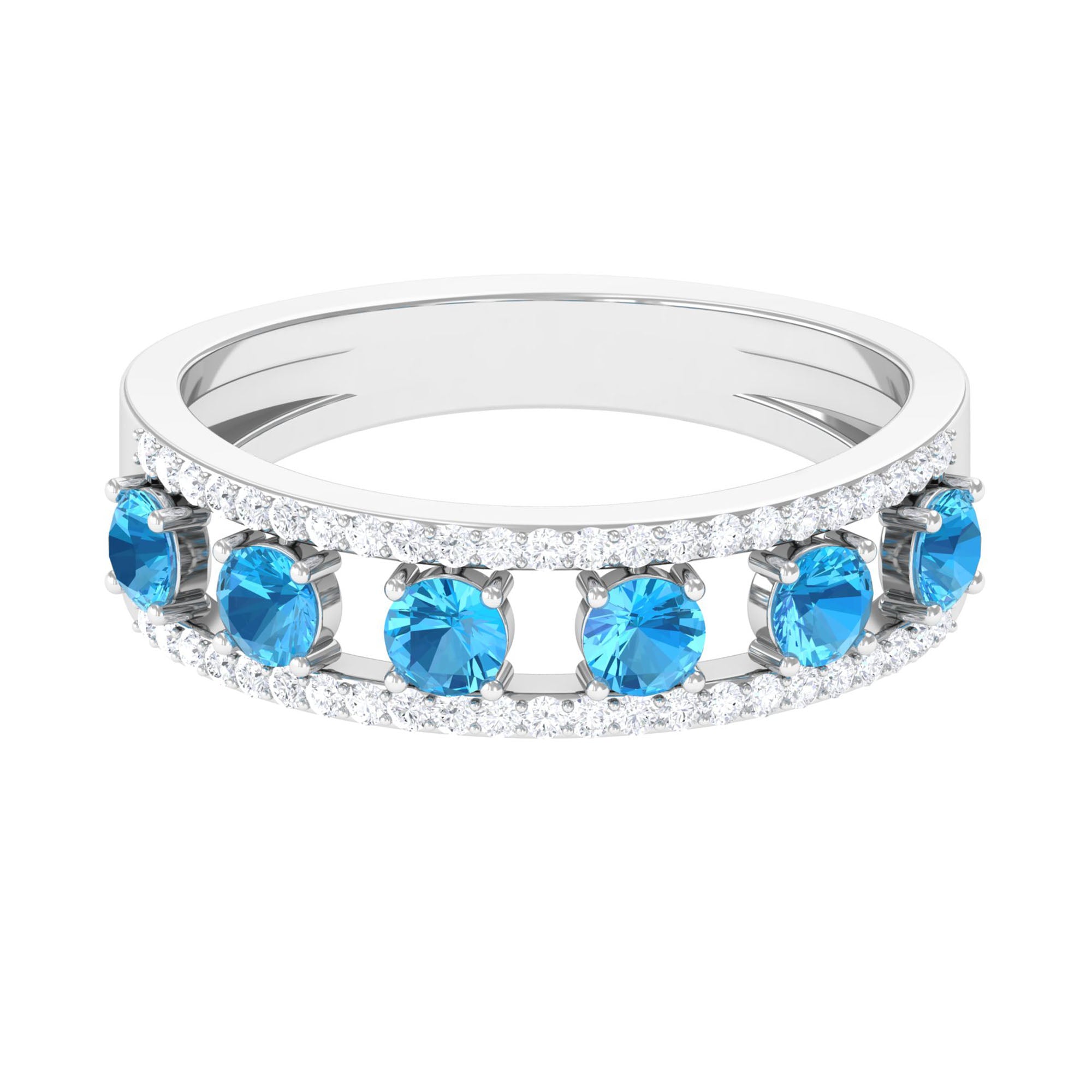 Swiss Blue Topaz Anniversary Ring with Diamond Stones Swiss Blue Topaz - ( AAA ) - Quality - Rosec Jewels