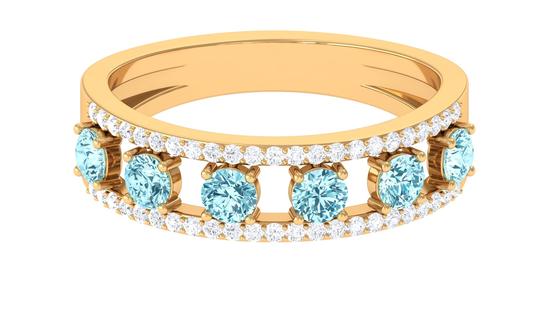 Natural Aquamarine and Diamond Anniversary Ring Aquamarine - ( AAA ) - Quality - Rosec Jewels