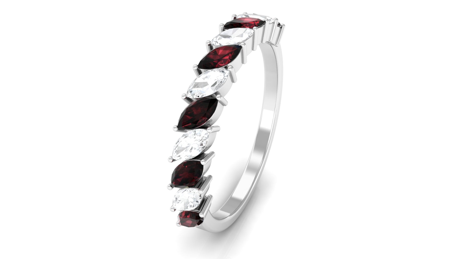 Garnet and Diamond Half Eternity Ring Garnet - ( AAA ) - Quality - Rosec Jewels