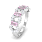 Real Pink Tourmaline Art Deco Half Eternity Ring with Diamond Pink Tourmaline - ( AAA ) - Quality - Rosec Jewels