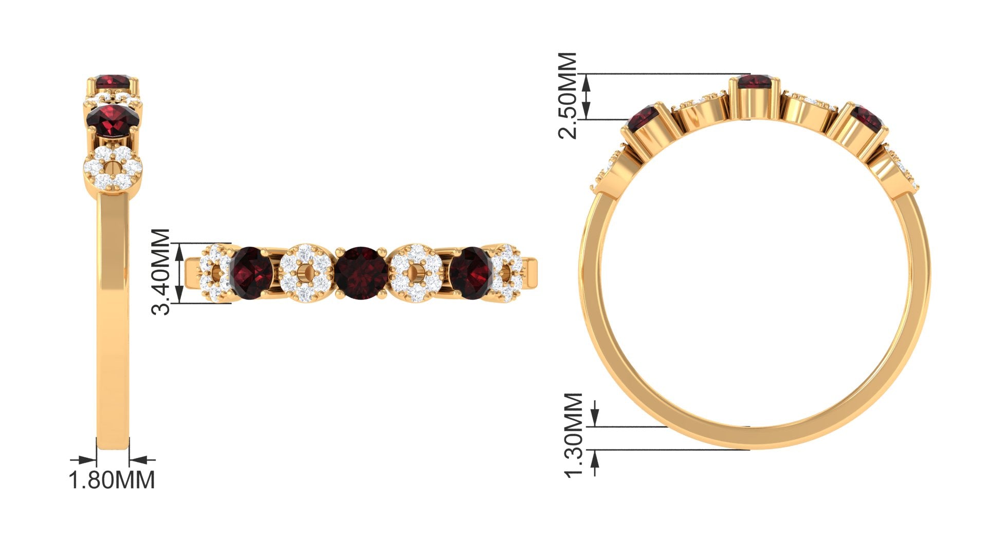 Garnet and Diamond Semi Eternity Ring Garnet - ( AAA ) - Quality - Rosec Jewels