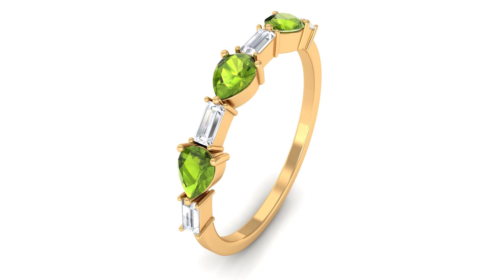 Peridot and Moissanite East West Half Eternity Ring Peridot - ( AAA ) - Quality - Rosec Jewels