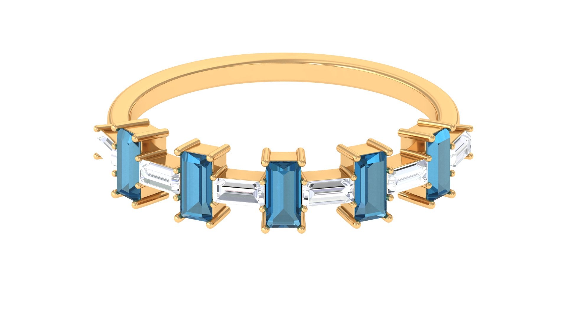 London Blue Topaz and Diamond East West Half Eternity Ring London Blue Topaz - ( AAA ) - Quality - Rosec Jewels