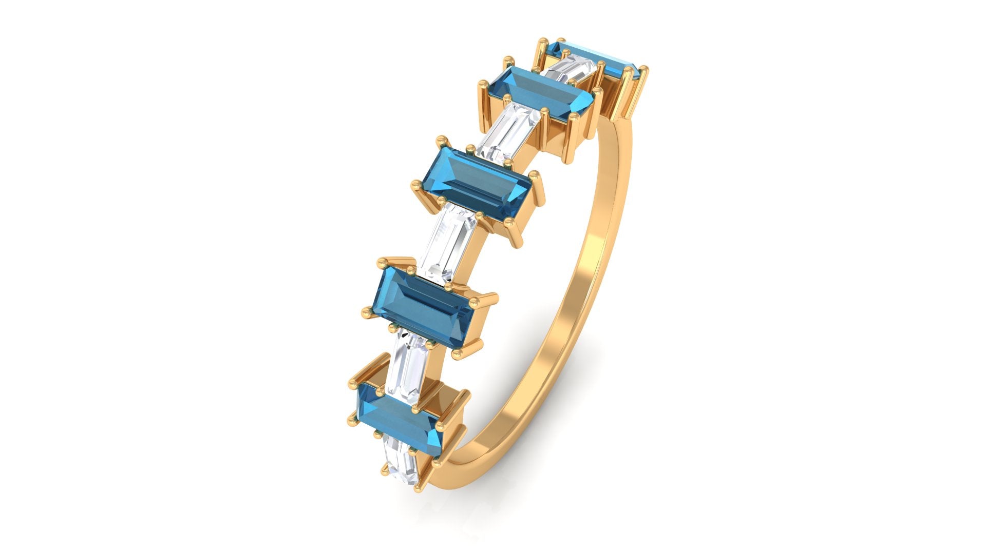 London Blue Topaz and Diamond East West Half Eternity Ring London Blue Topaz - ( AAA ) - Quality - Rosec Jewels